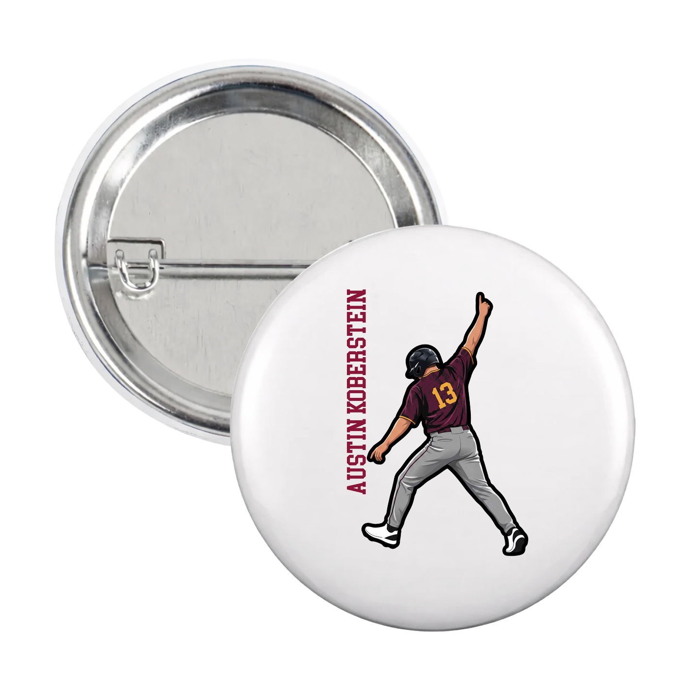 Game Day Button — Name Vertical in White