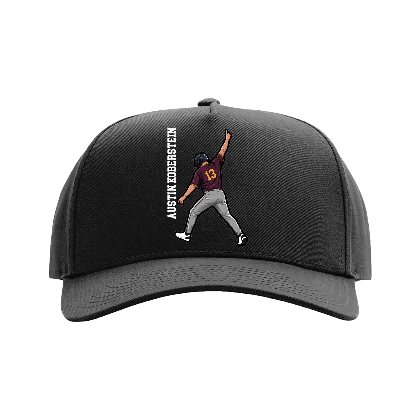 Full Fabric Five-Panel Champ Cap — Name Vertical in Black