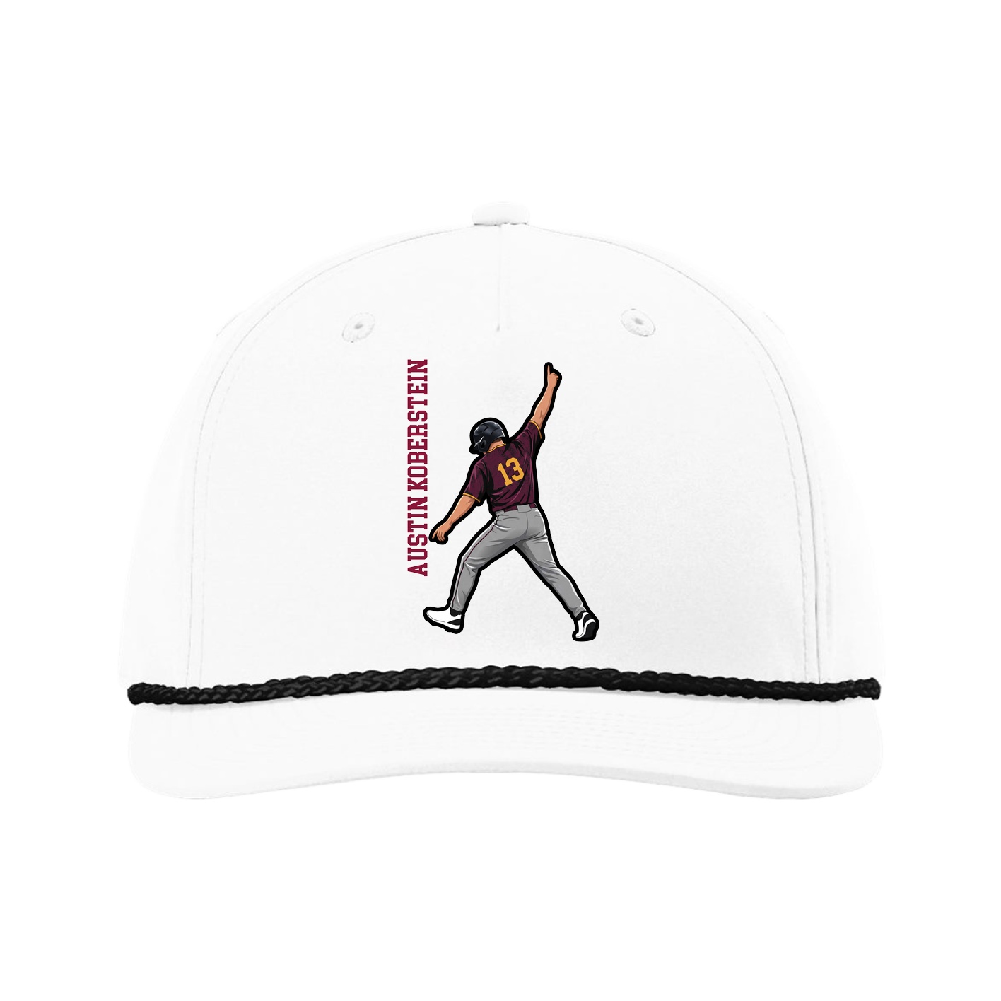 Five-Panel Classic Rope Cap — Name Vertical in White