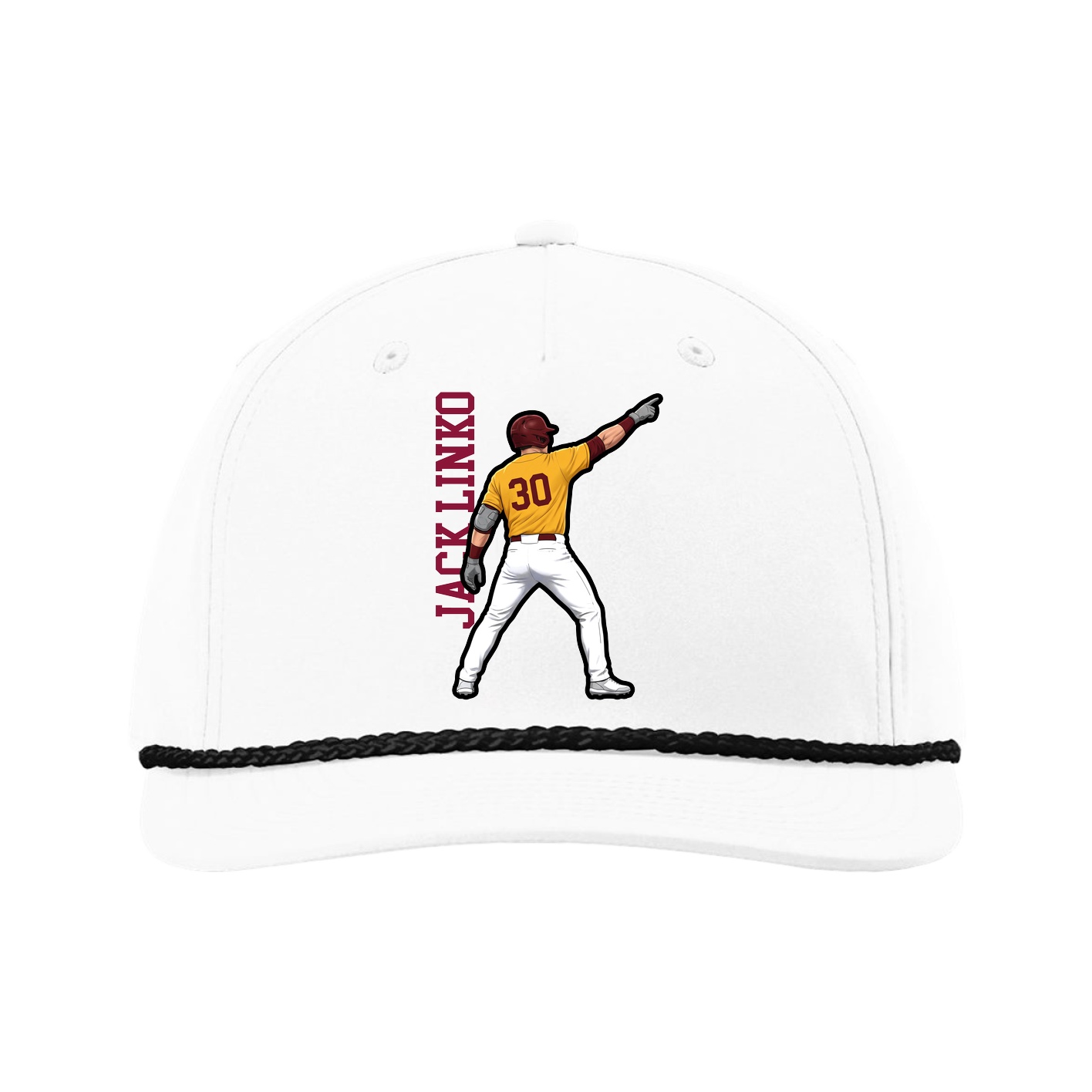 Five-Panel Classic Rope Cap — Name Vertical in White