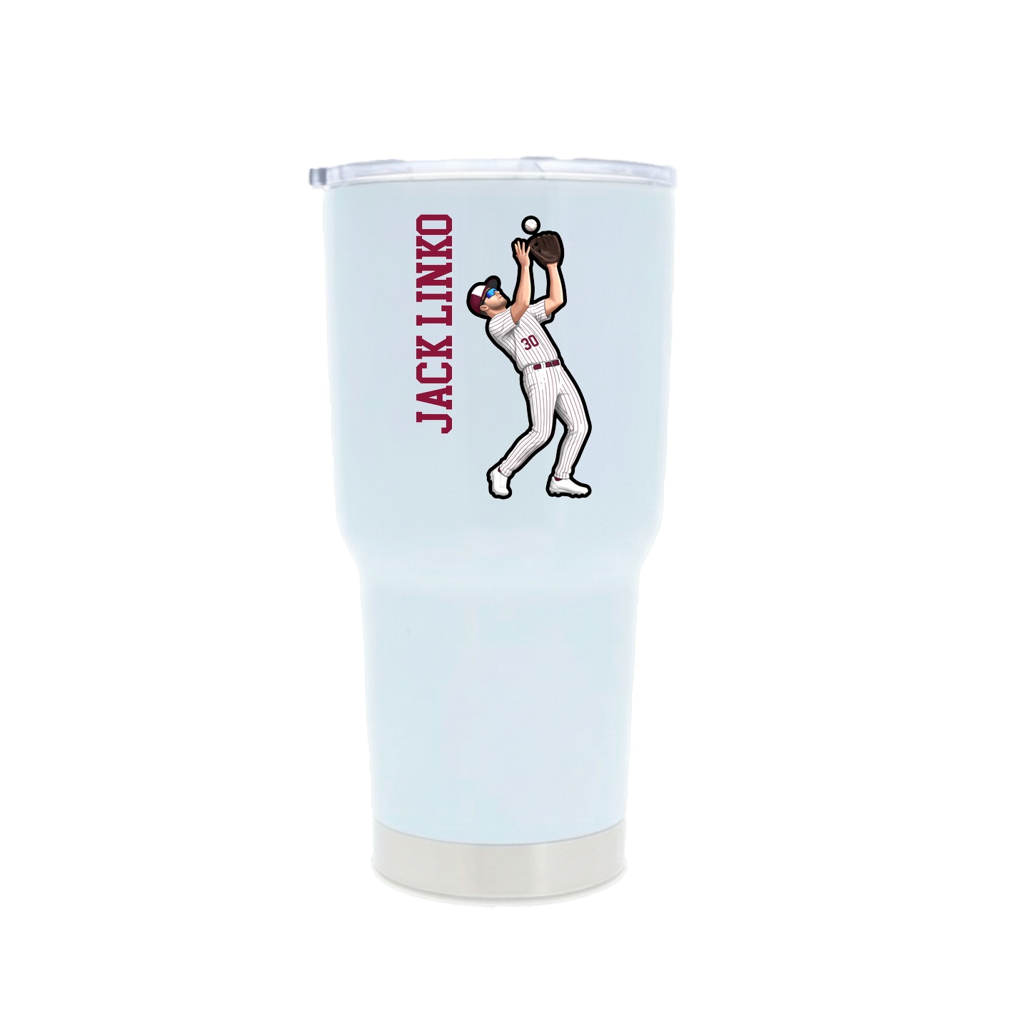 30oz Stainless Steel Tumbler — Name Vertical in White