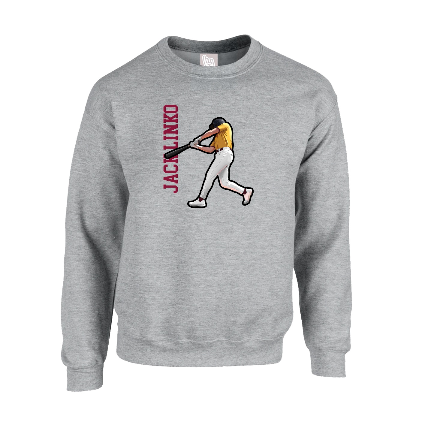 Fleece Crew — Name Vertical in Grey