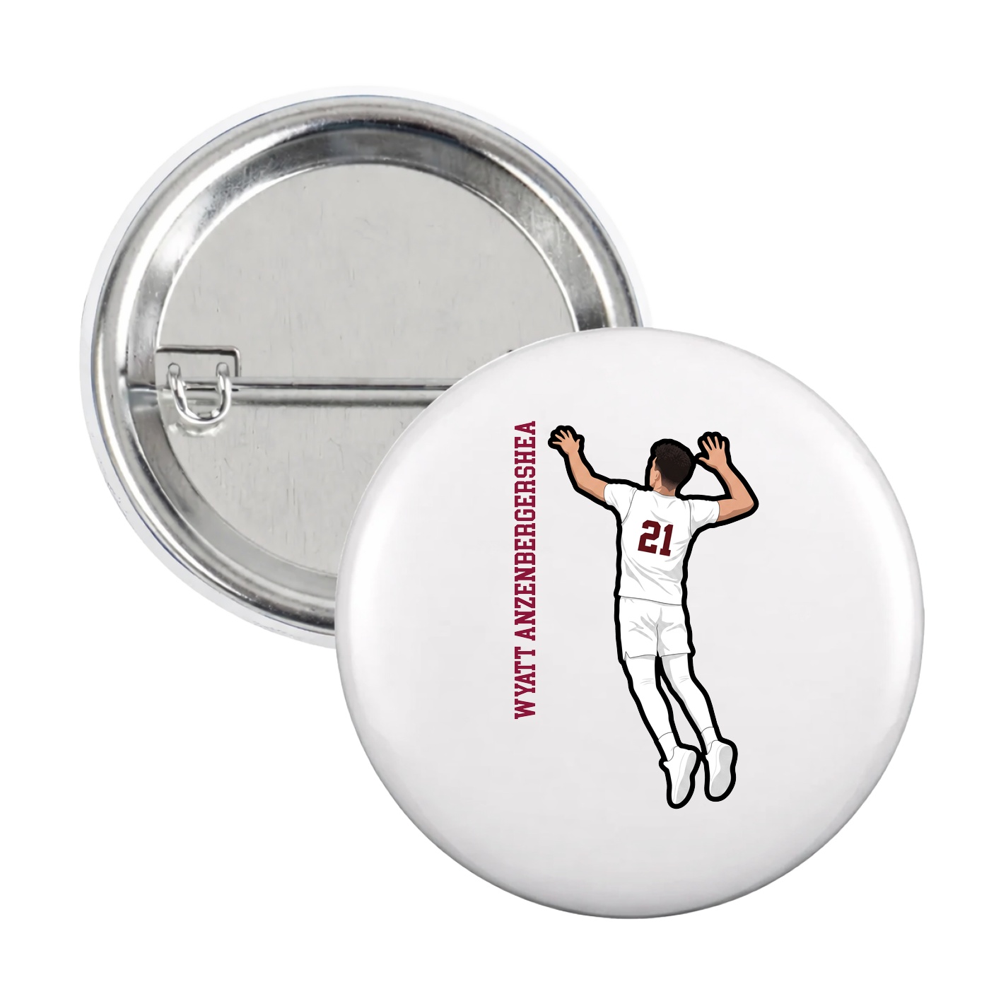 Game Day Button — Name Vertical in White