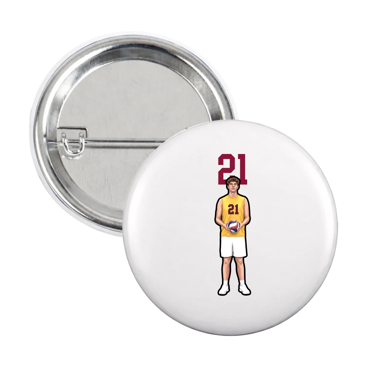 Game Day Button — Number Top in White