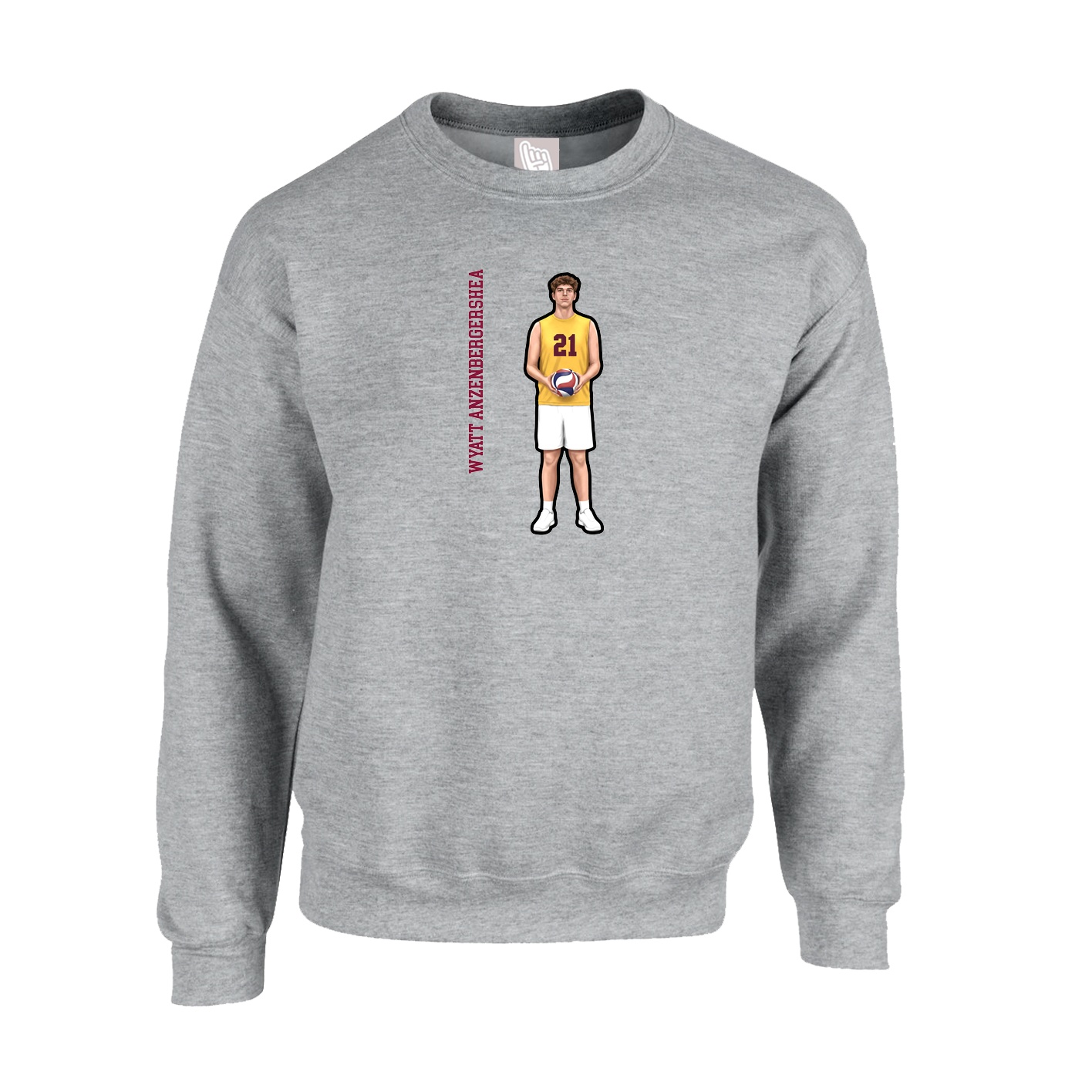 Fleece Crew — Name Vertical in Grey