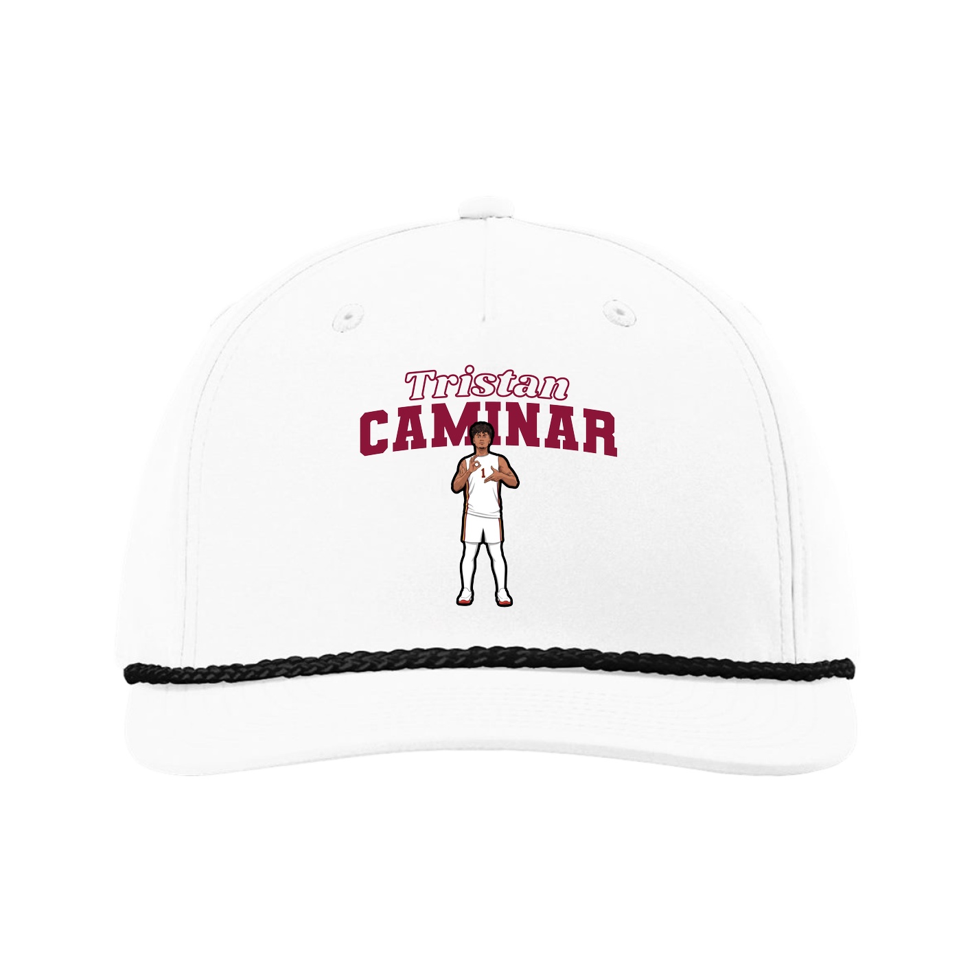 Five-Panel Classic Rope Cap — Name Arch in White