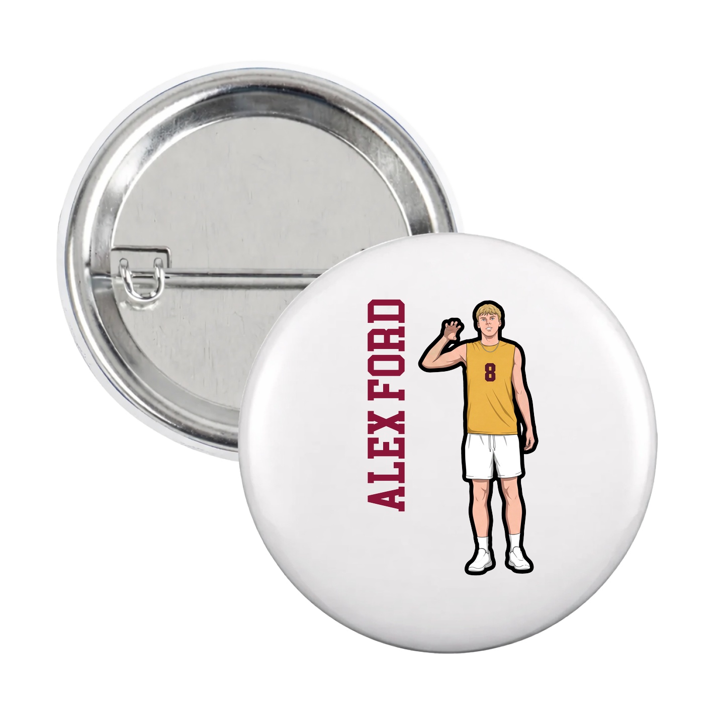 Game Day Button — Name Vertical in White