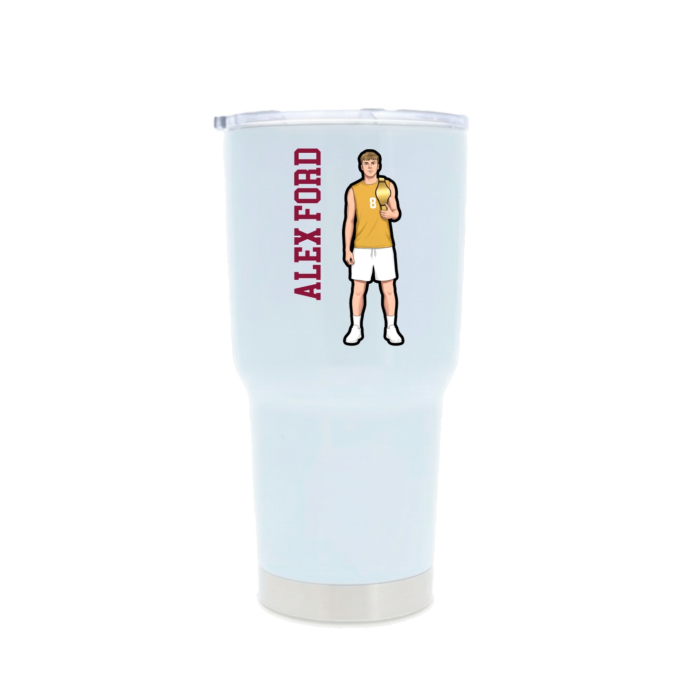 30oz Stainless Steel Tumbler — Name Vertical in White