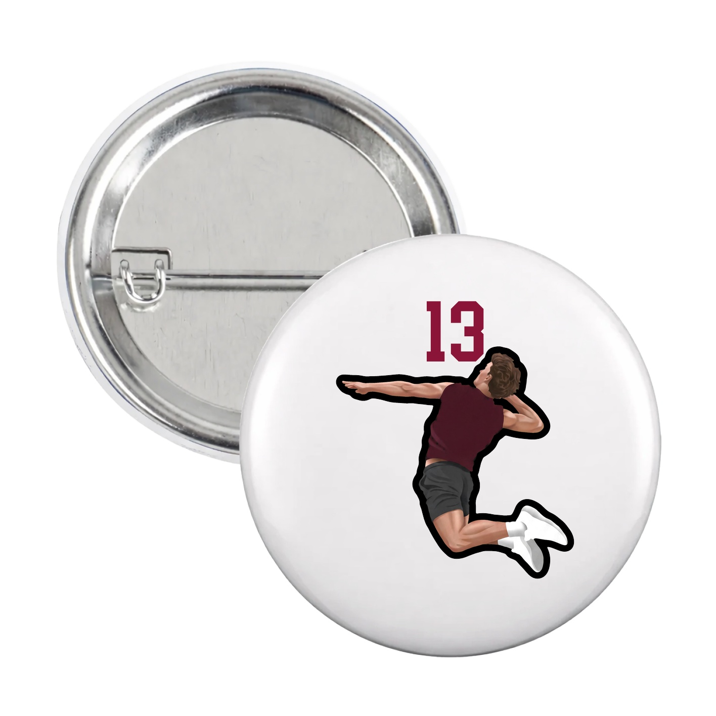 Game Day Button — Number Top in White