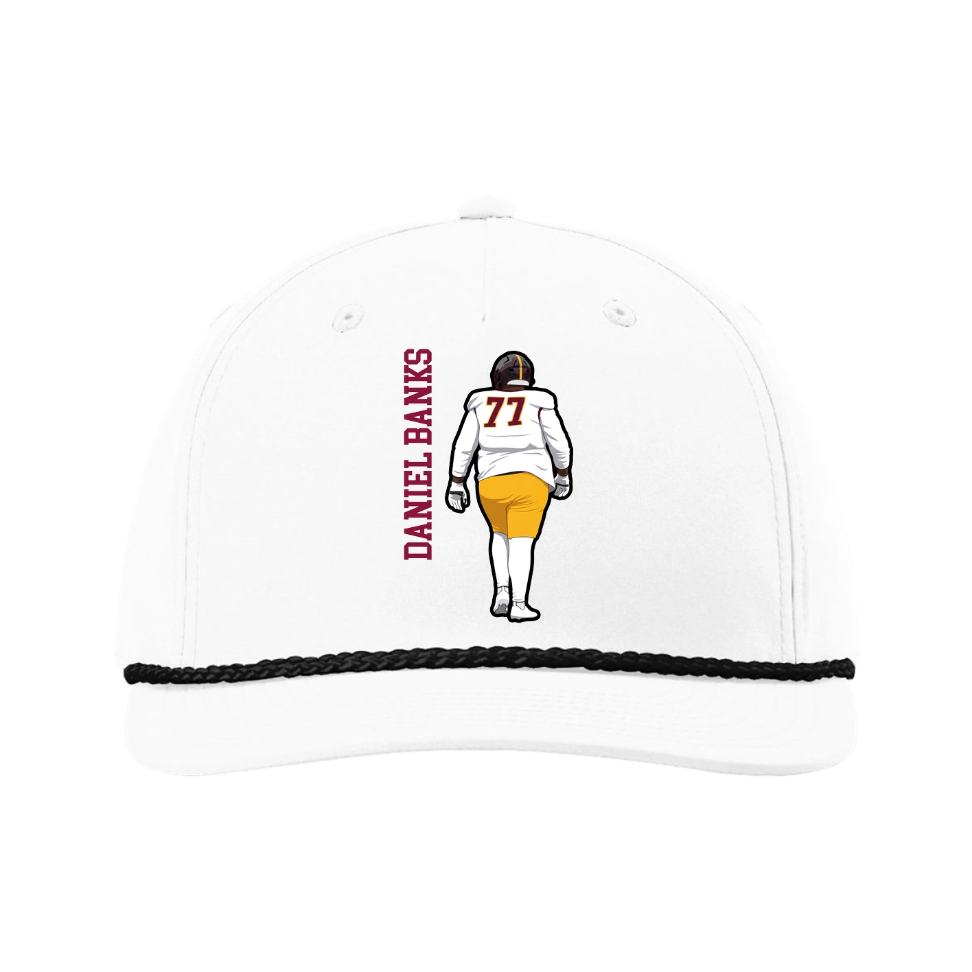 Five-Panel Classic Rope Cap — Name Vertical in White