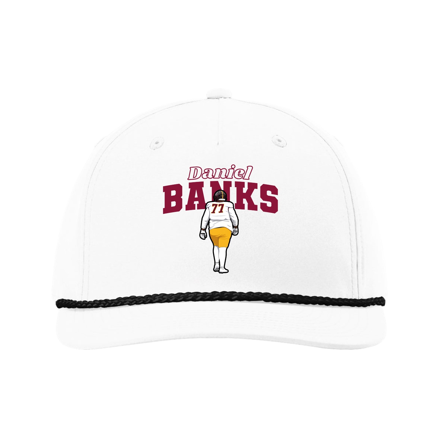Five-Panel Classic Rope Cap — Name Arch in White