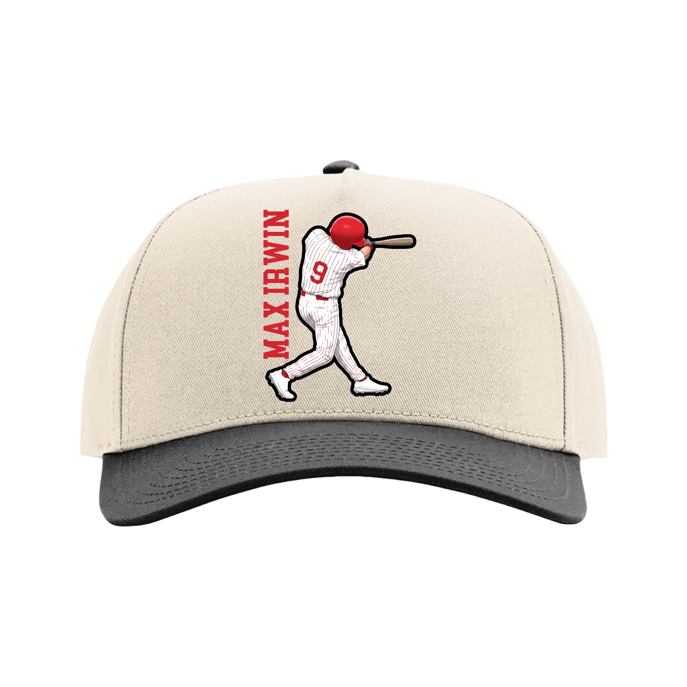 Full Fabric Five-Panel Champ Cap — Name Vertical in Cream/Black