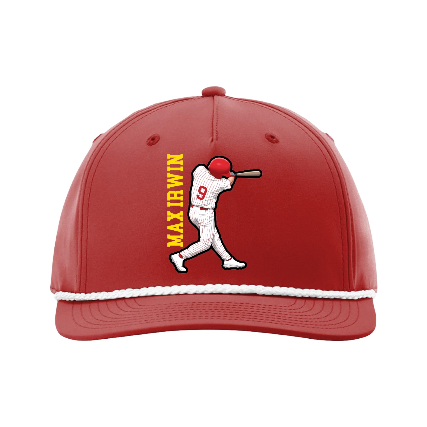 Five-Panel Classic Rope Cap — Name Vertical in Red