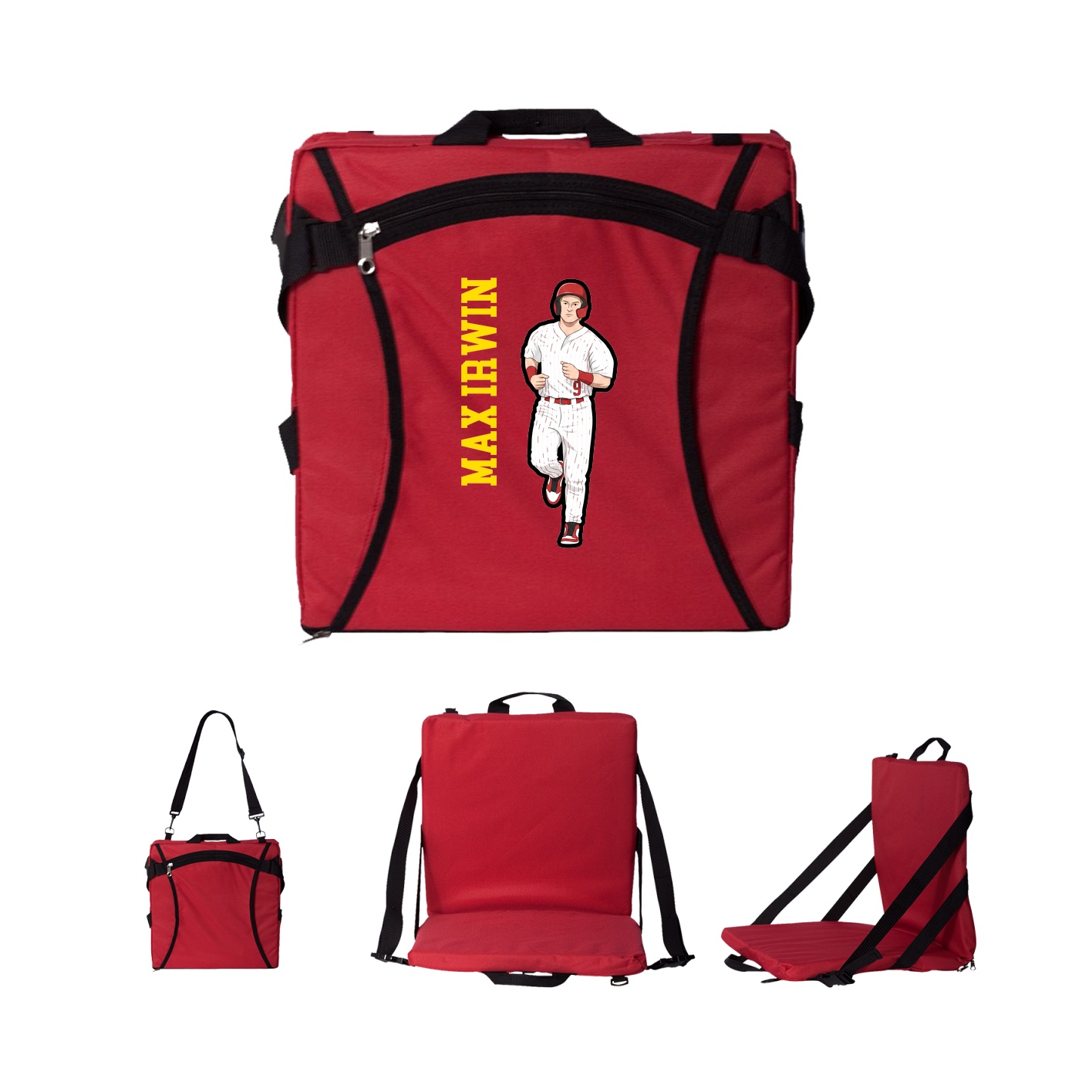 Folding Stadium Seat — Name Vertical in Red