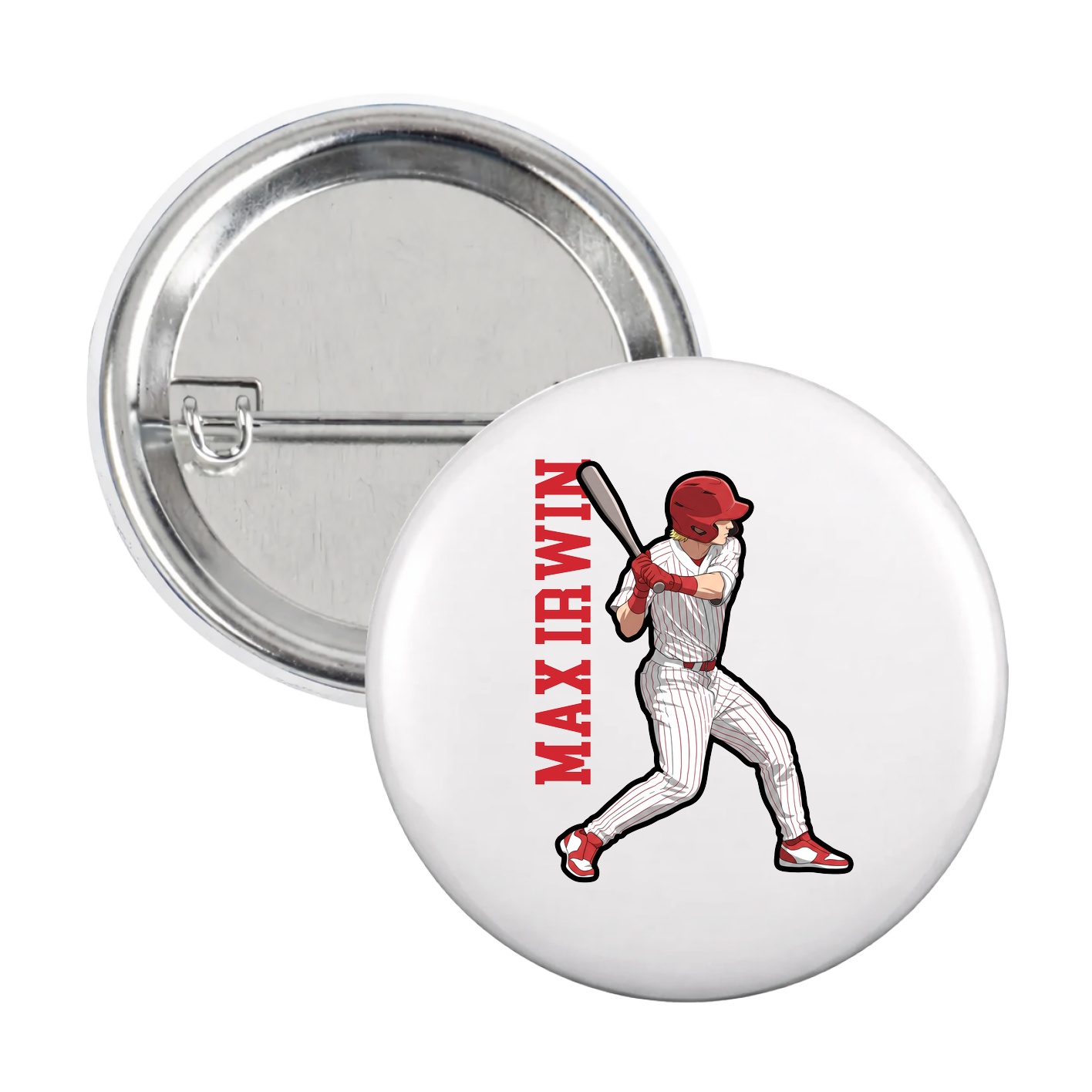 Game Day Button — Name Vertical in White