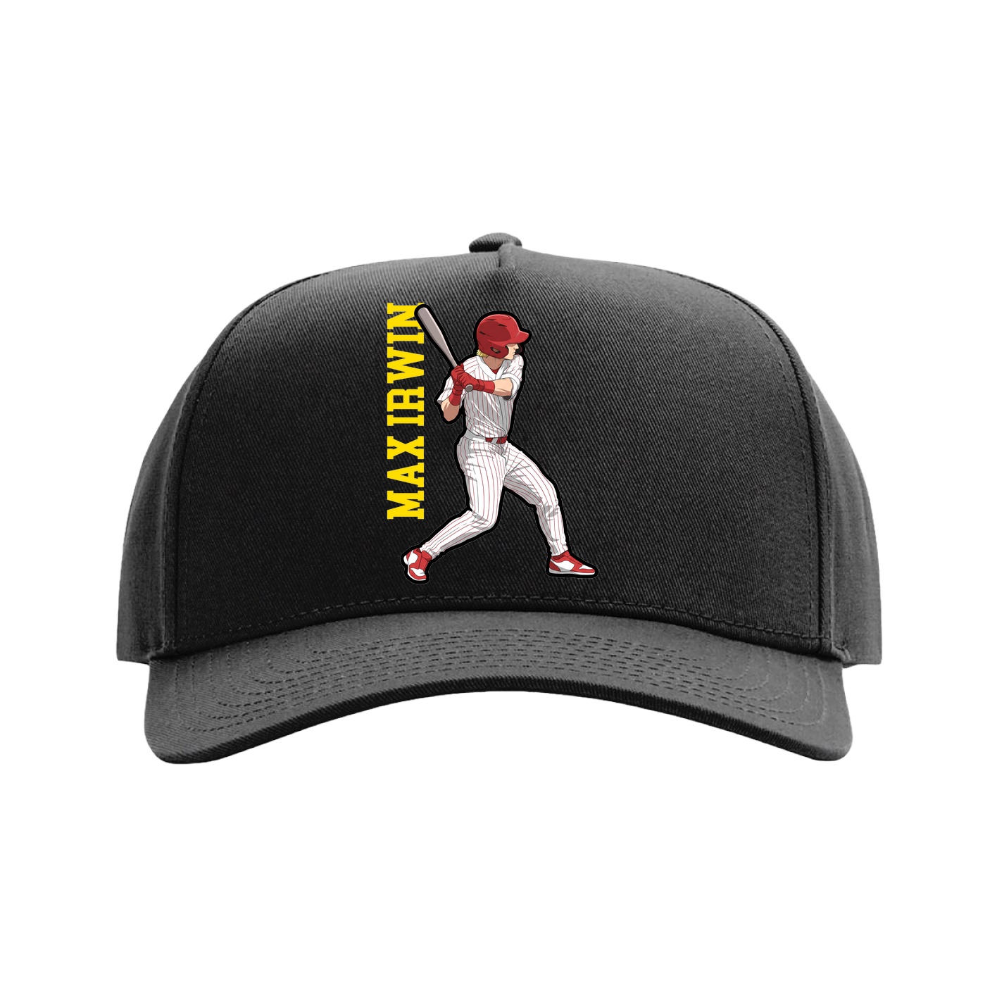 Full Fabric Five-Panel Champ Cap — Name Vertical in Black