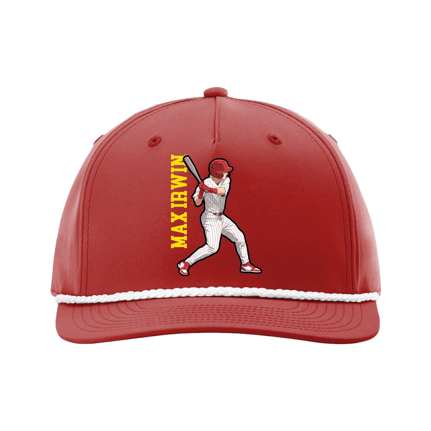 Five-Panel Classic Rope Cap — Name Vertical in Red