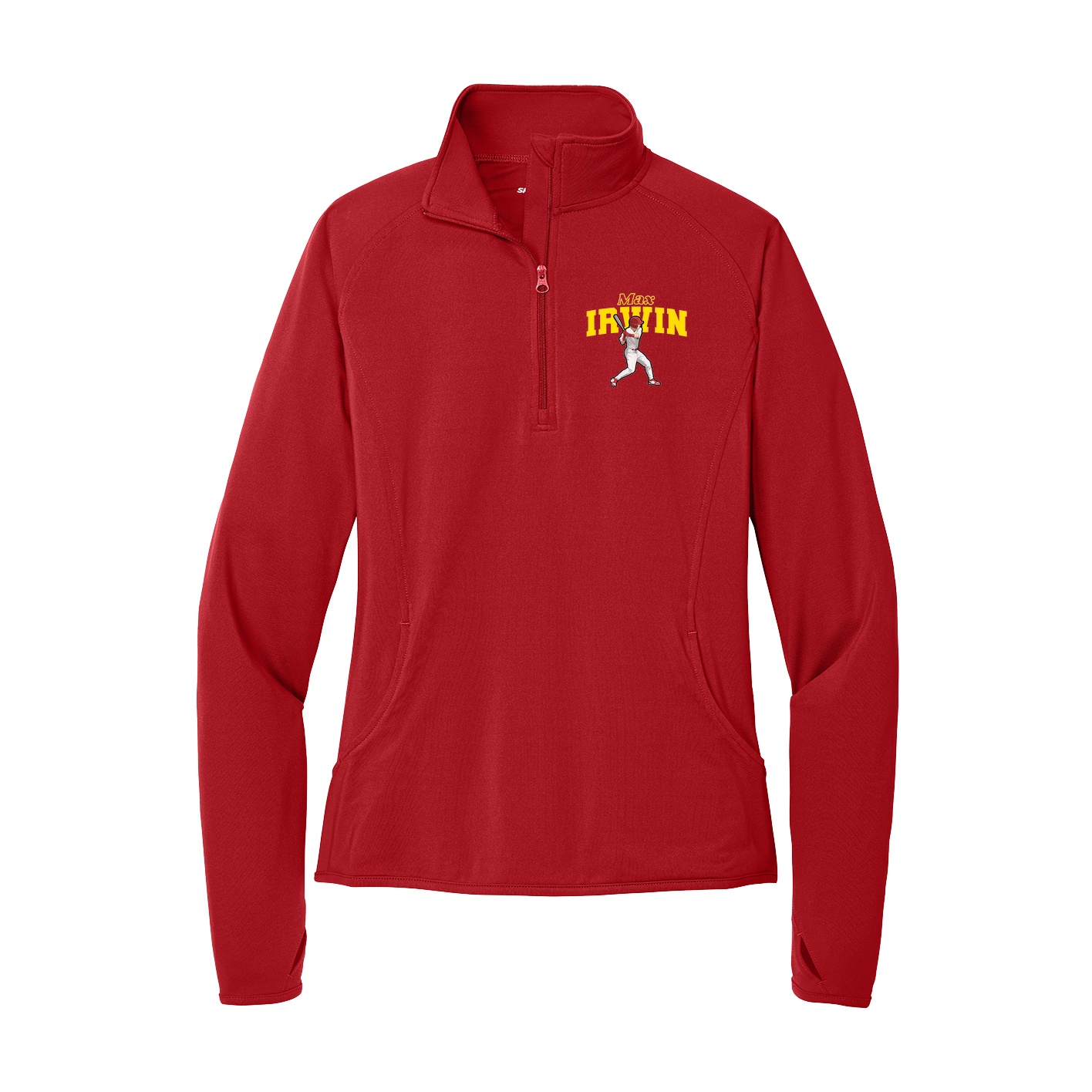 Women's Q-Zip Pullover — Name Arch in Red