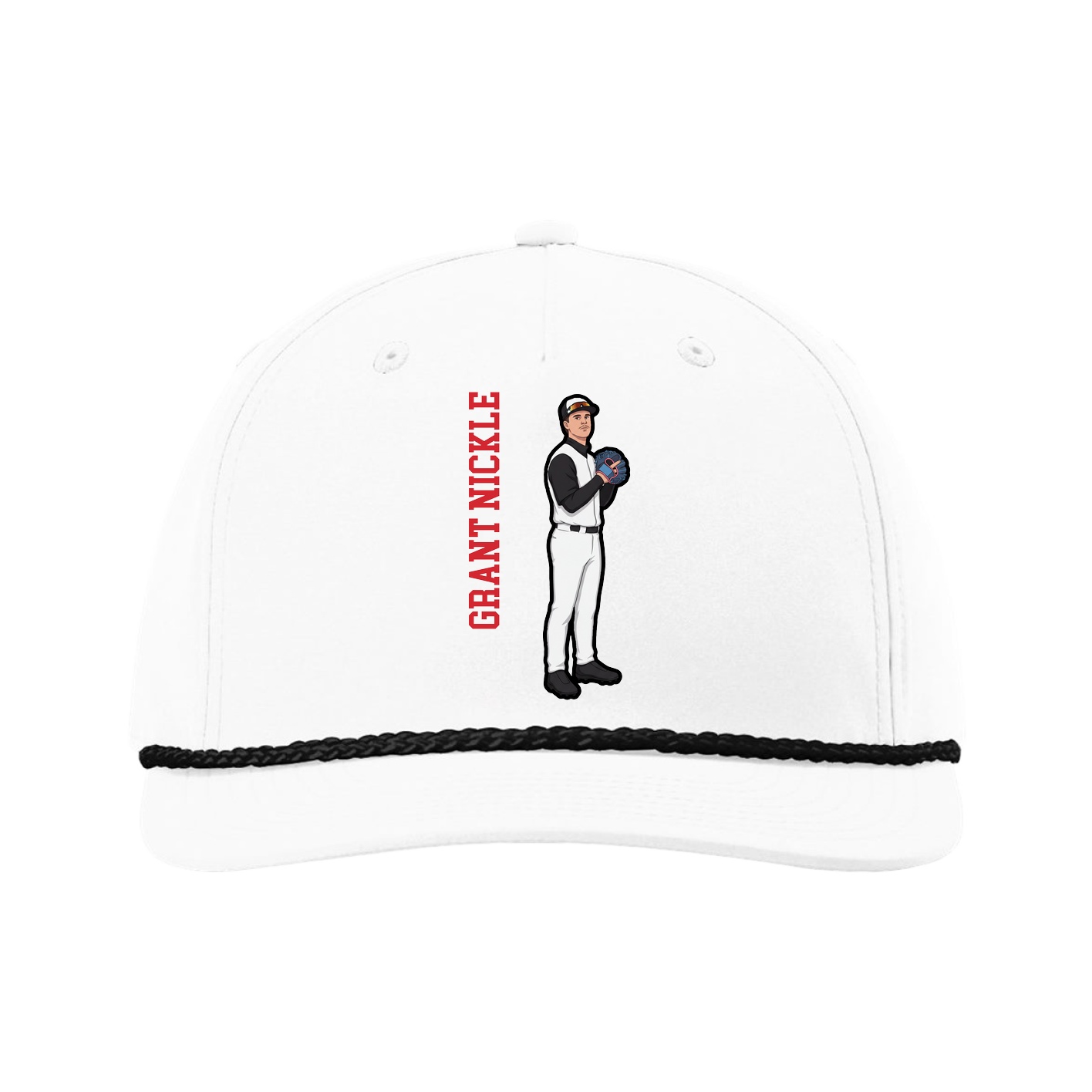 Five-Panel Classic Rope Cap — Name Vertical in White