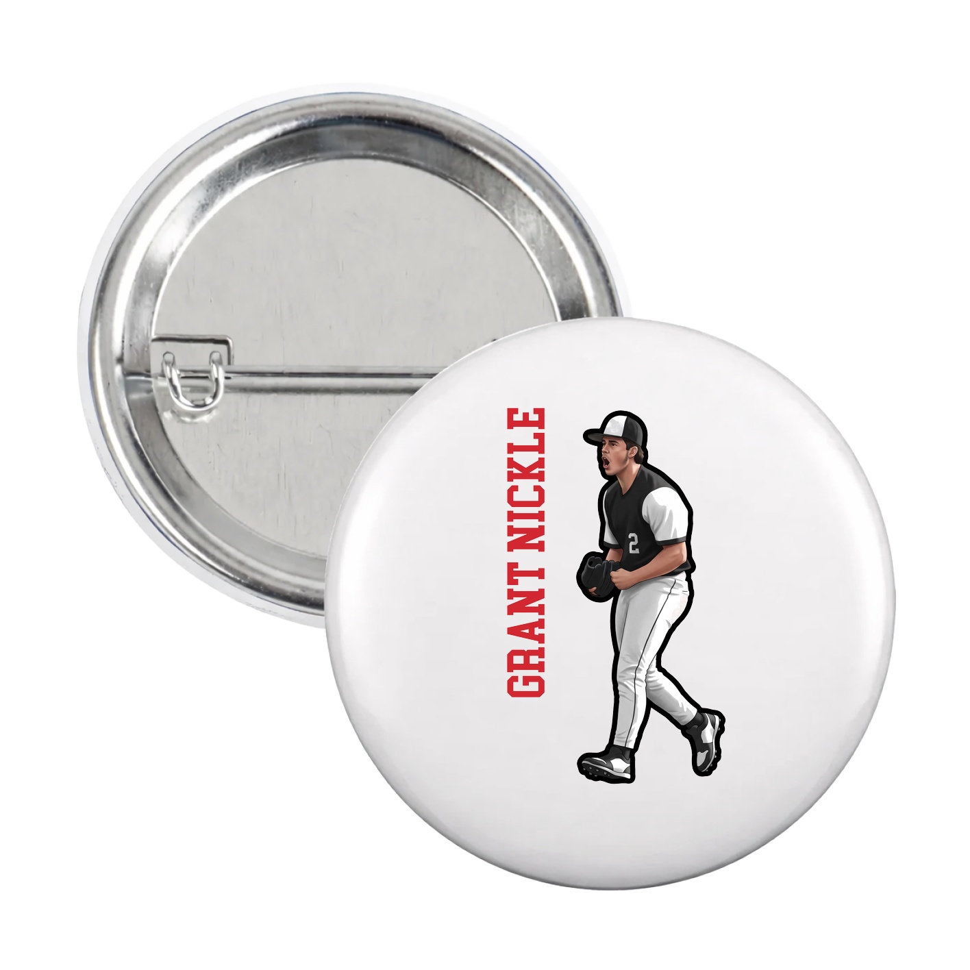 Game Day Button — Name Vertical in White