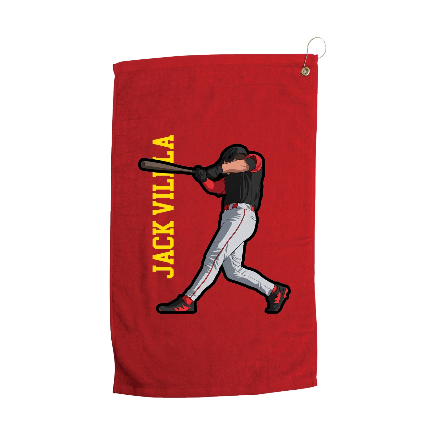 Golf Towel — Name Vertical in Red