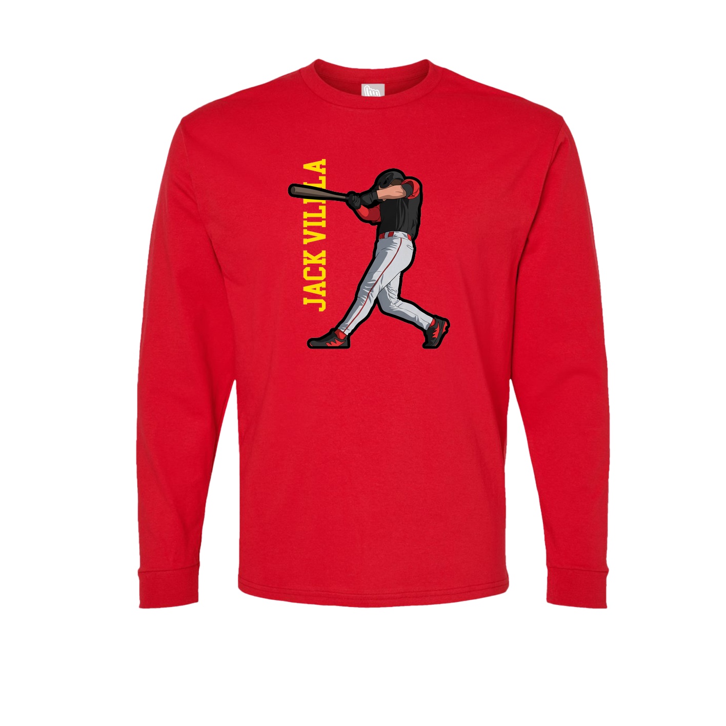 Long Sleeve Tee — Name Vertical in Red