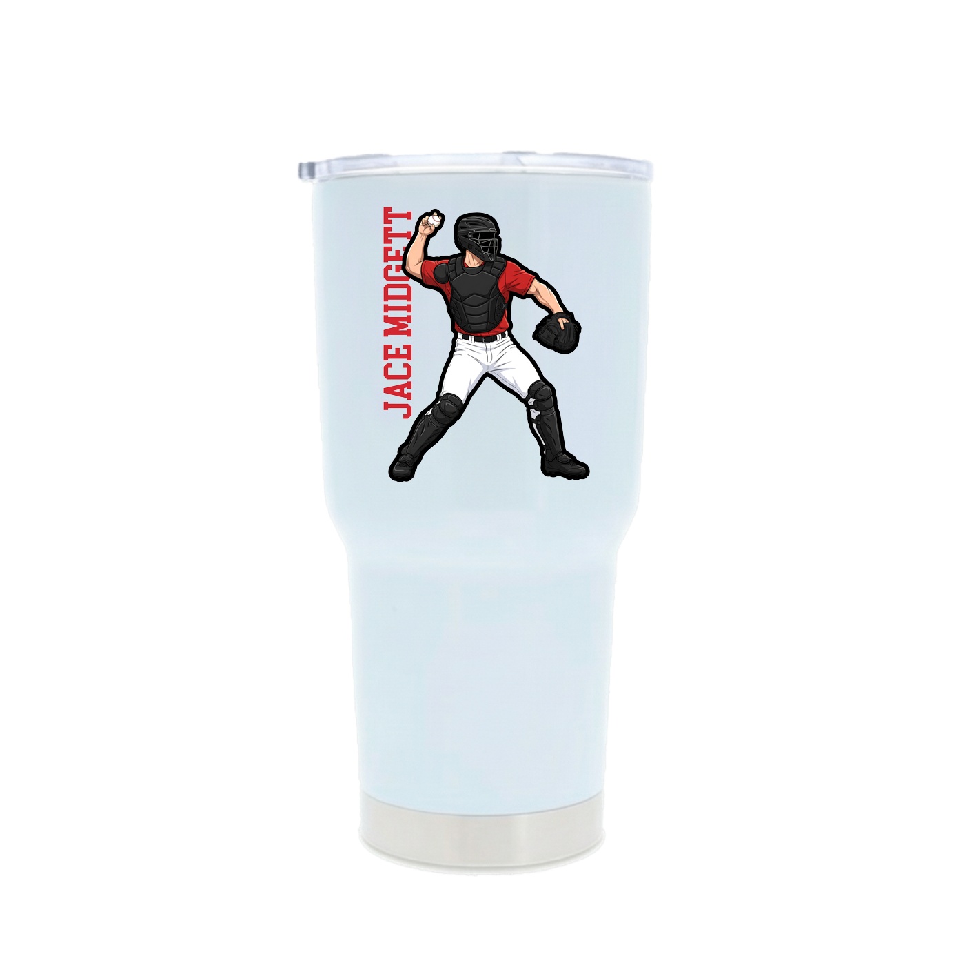 30oz Stainless Steel Tumbler — Name Vertical in White