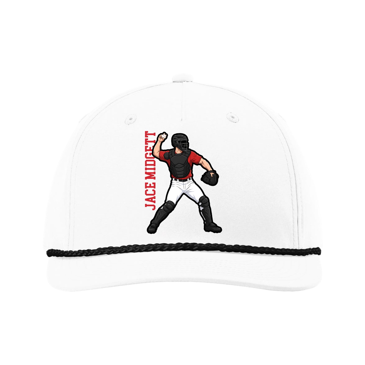 Five-Panel Classic Rope Cap — Name Vertical in White