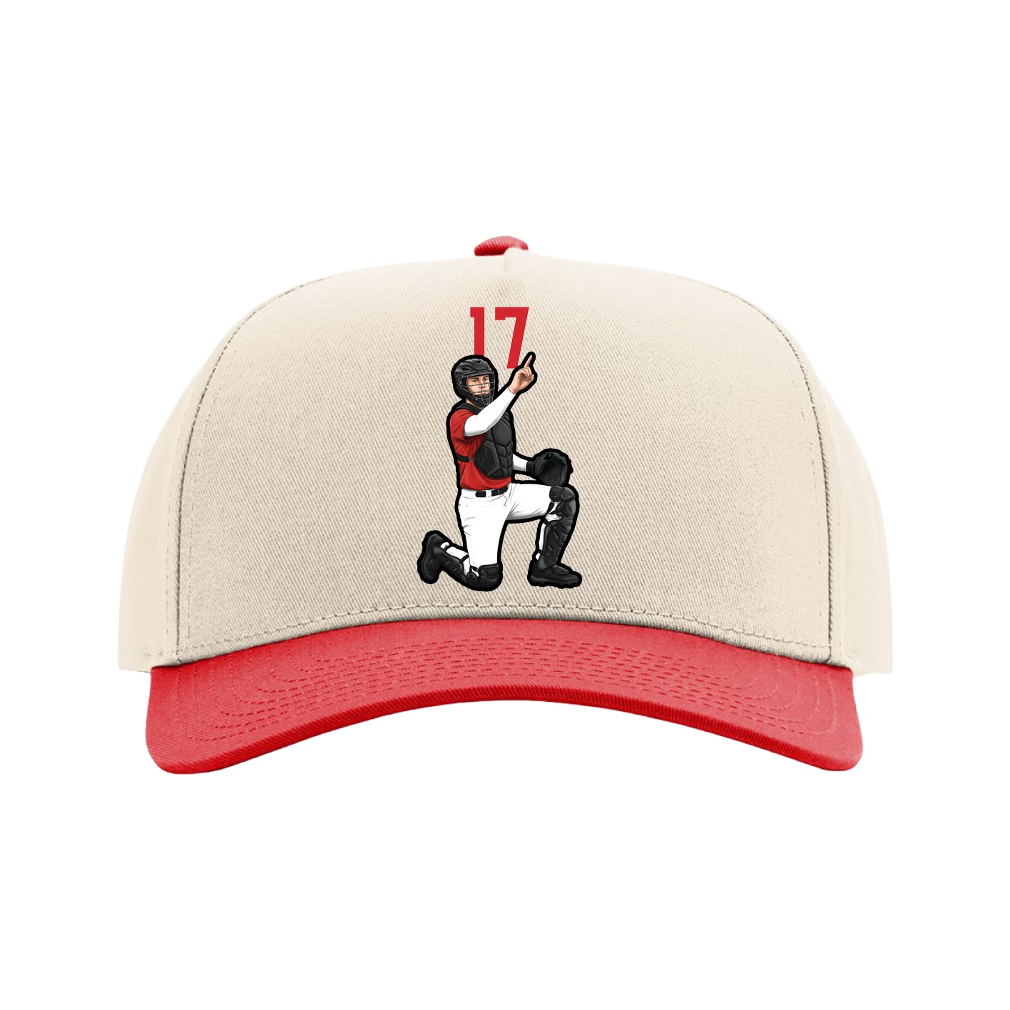 Full Fabric Five-Panel Champ Cap — Number Top in Cream/Red