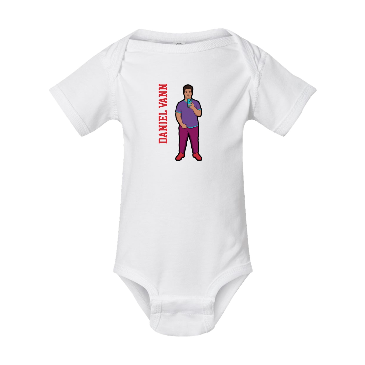 Baby Onesie — Name Vertical in White