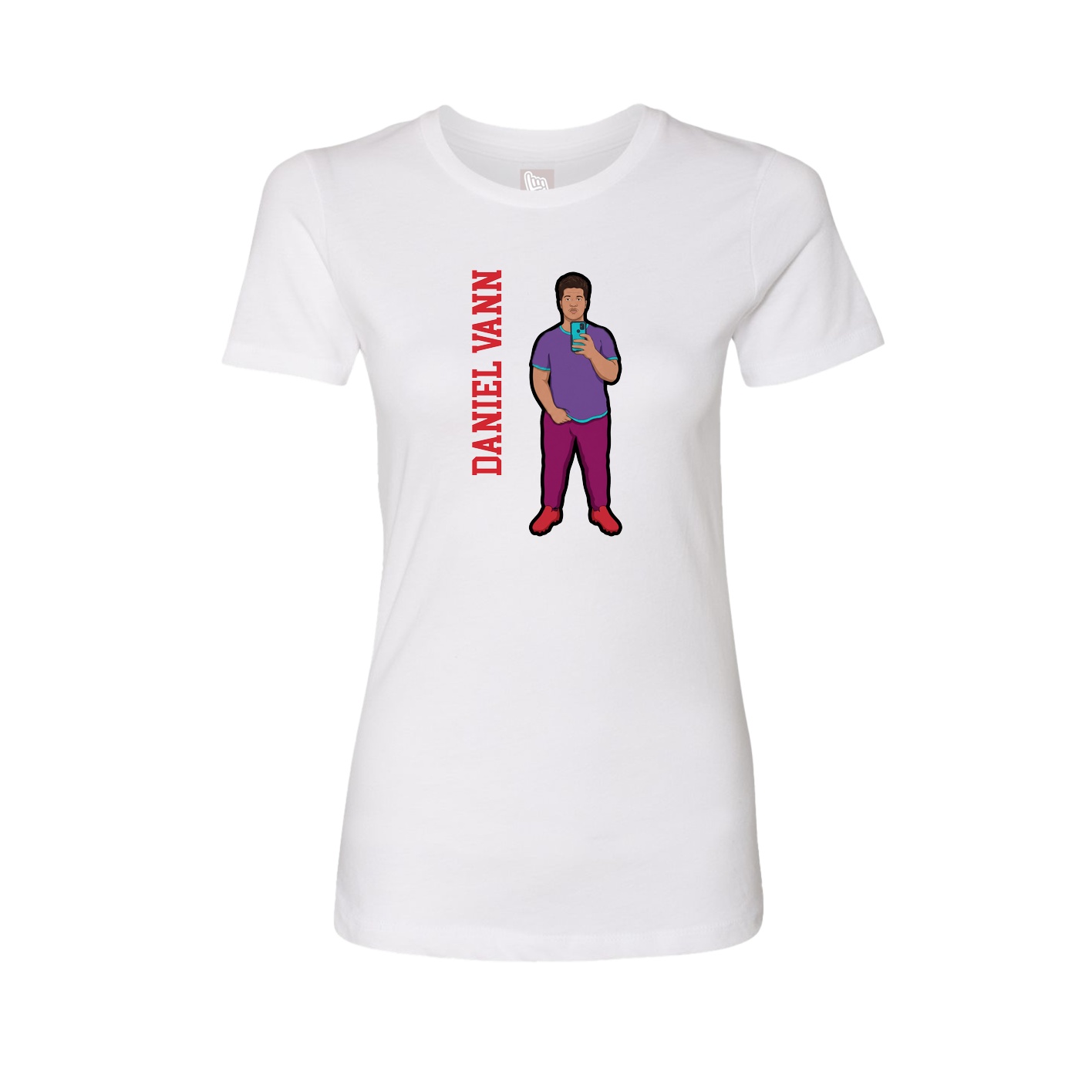 Fitted Women's Tee — Name Vertical in White