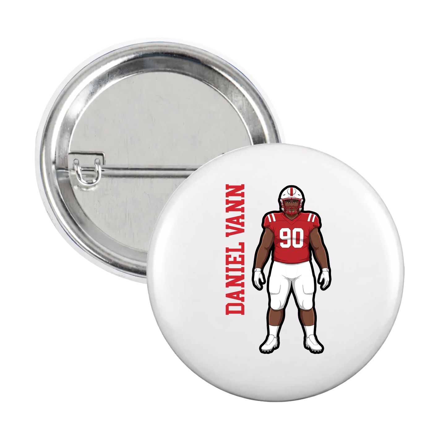Game Day Button — Name Vertical in White