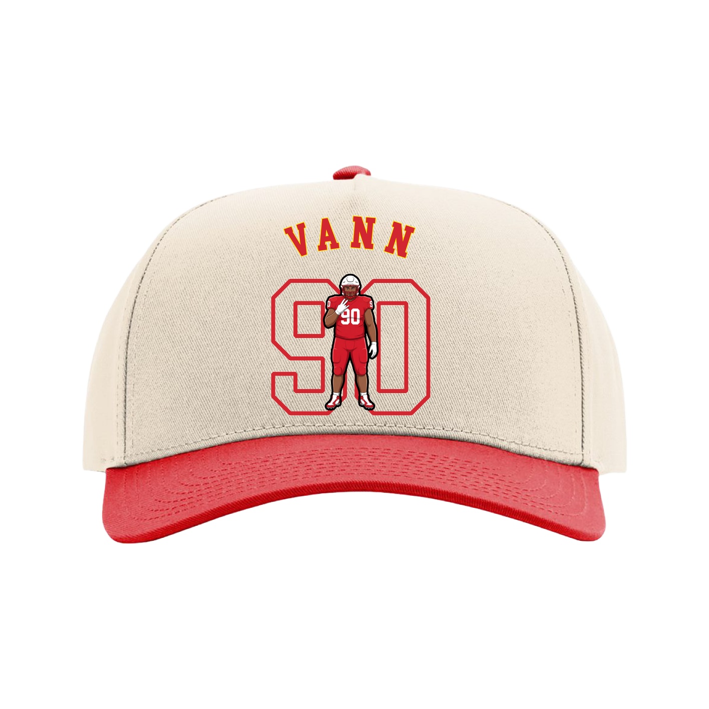 Full Fabric Five-Panel Champ Cap — Shirsey Arch in Cream/Red
