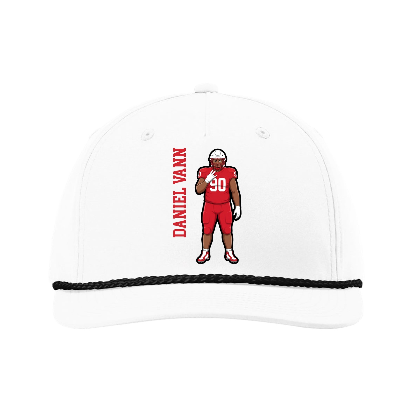 Five-Panel Classic Rope Cap — Name Vertical in White