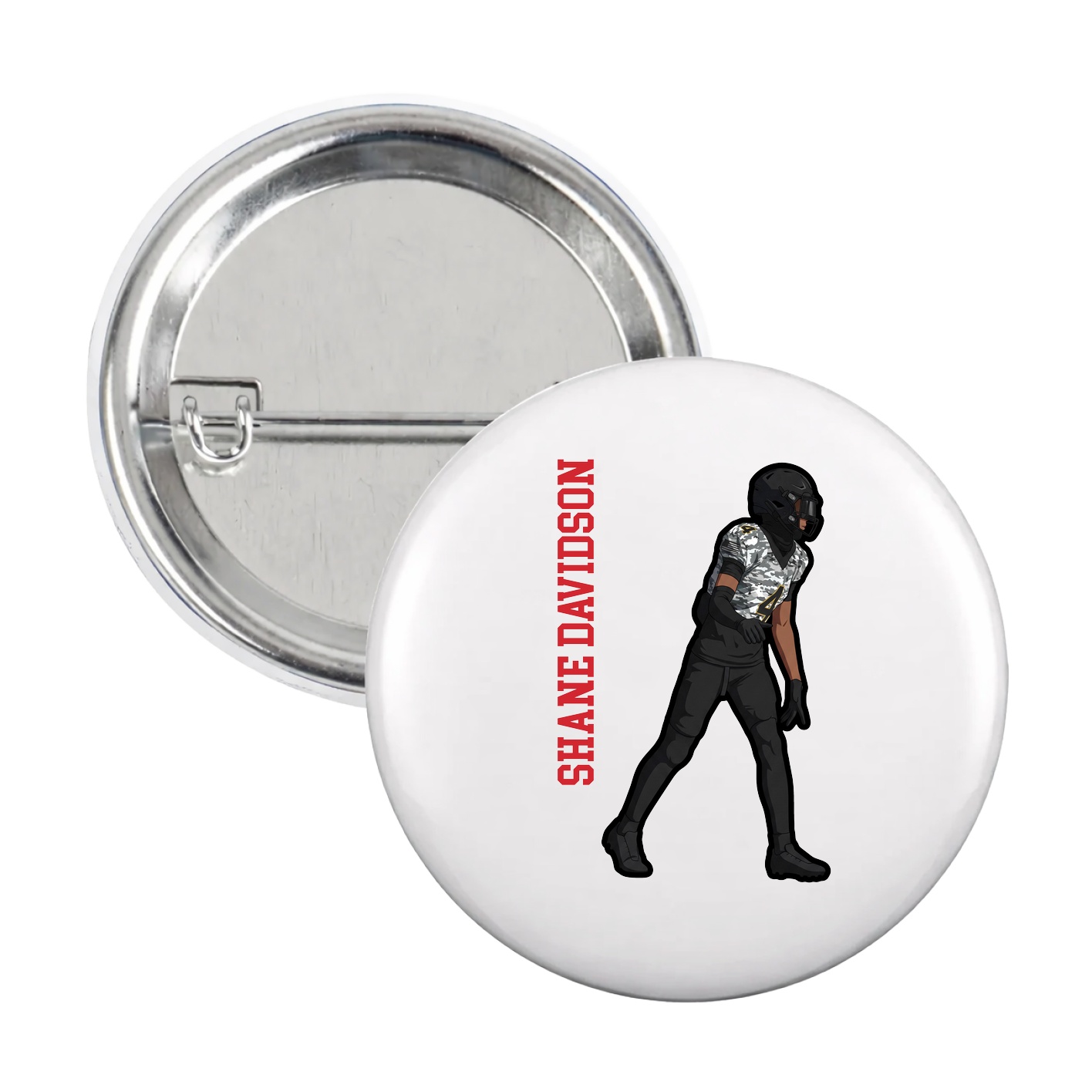 Game Day Button — Name Vertical in White
