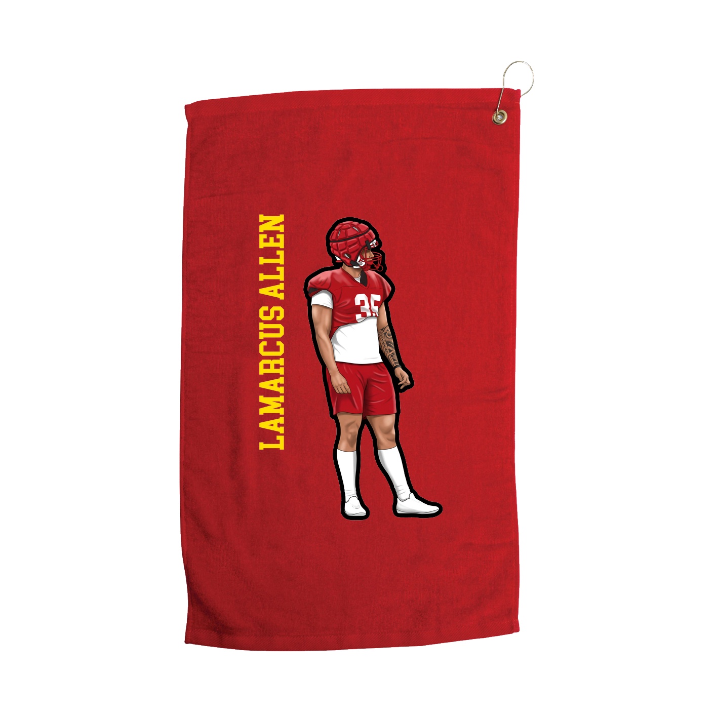 Golf Towel — Name Vertical in Red