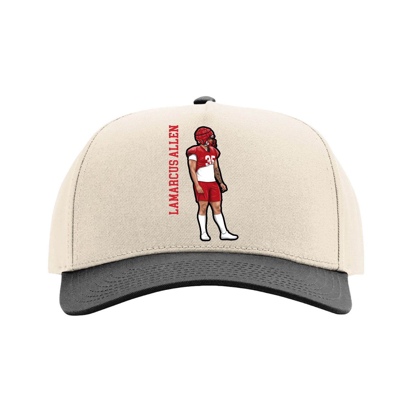 Full Fabric Five-Panel Champ Cap — Name Vertical in Cream/Black