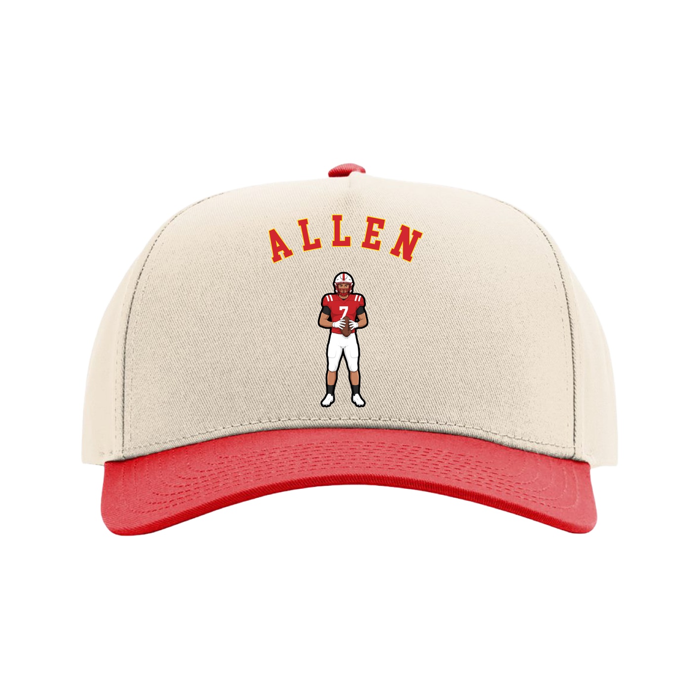 Full Fabric Five-Panel Champ Cap — Shirsey Arch in Cream/Red