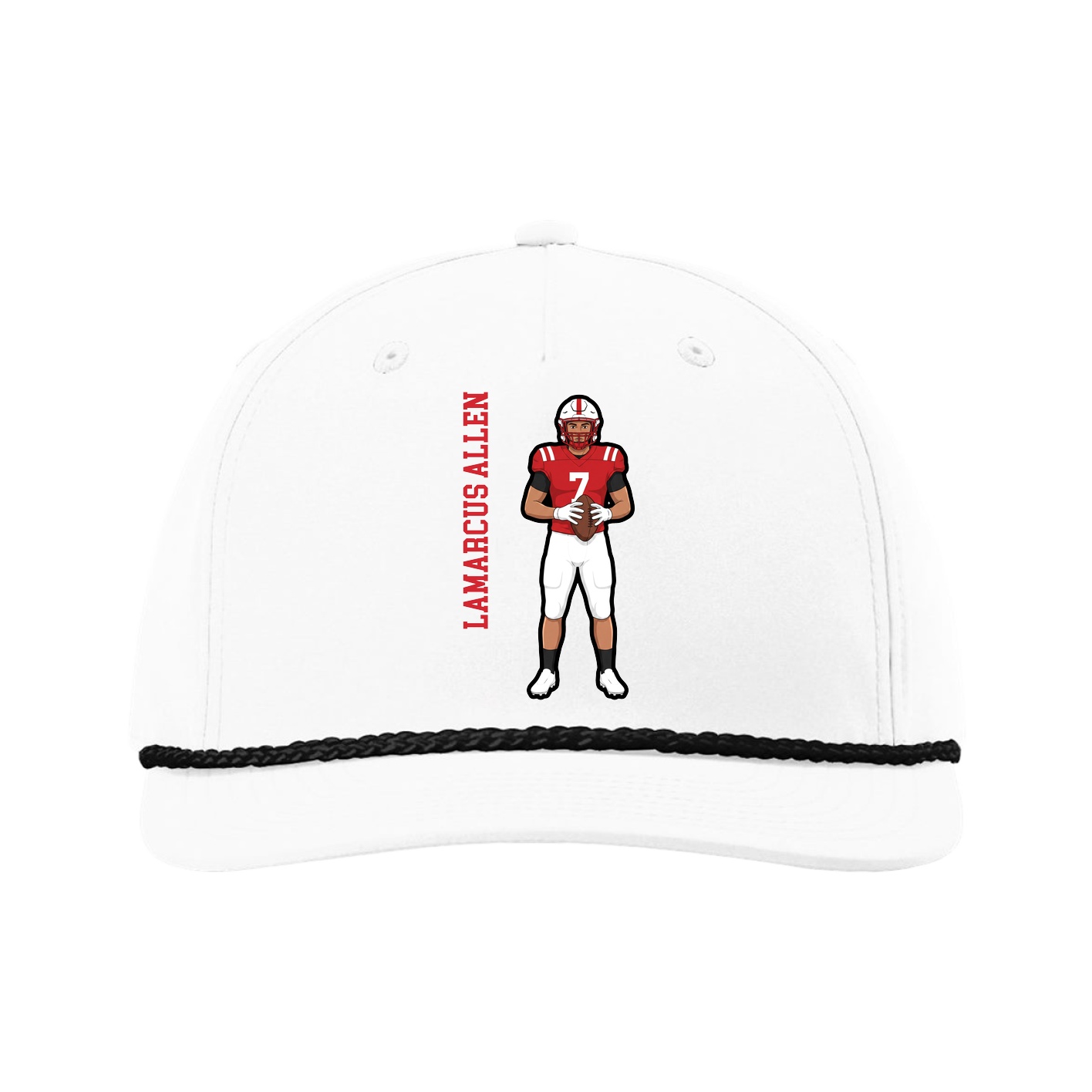 Five-Panel Classic Rope Cap — Name Vertical in White