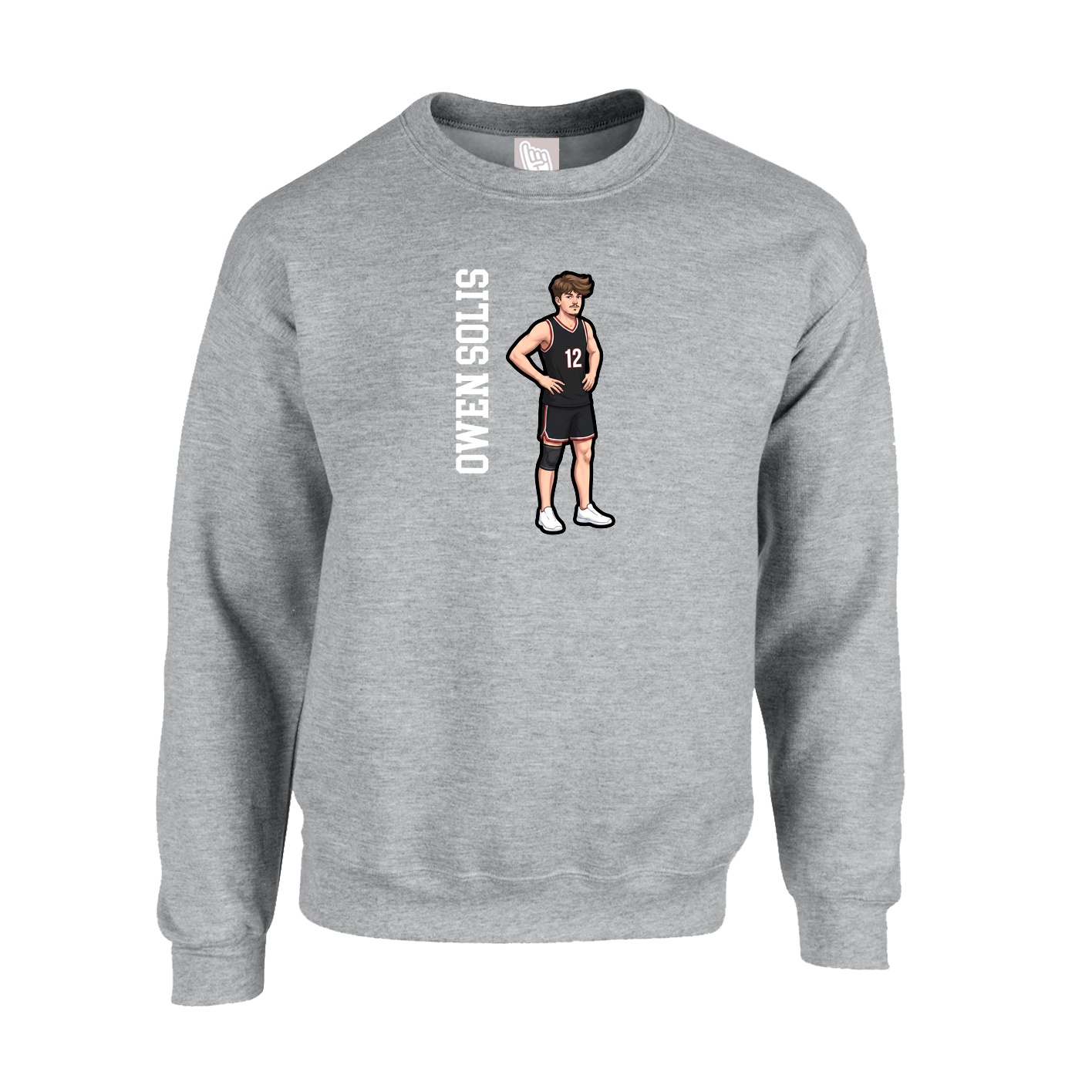Fleece Crew — Name Vertical in Grey