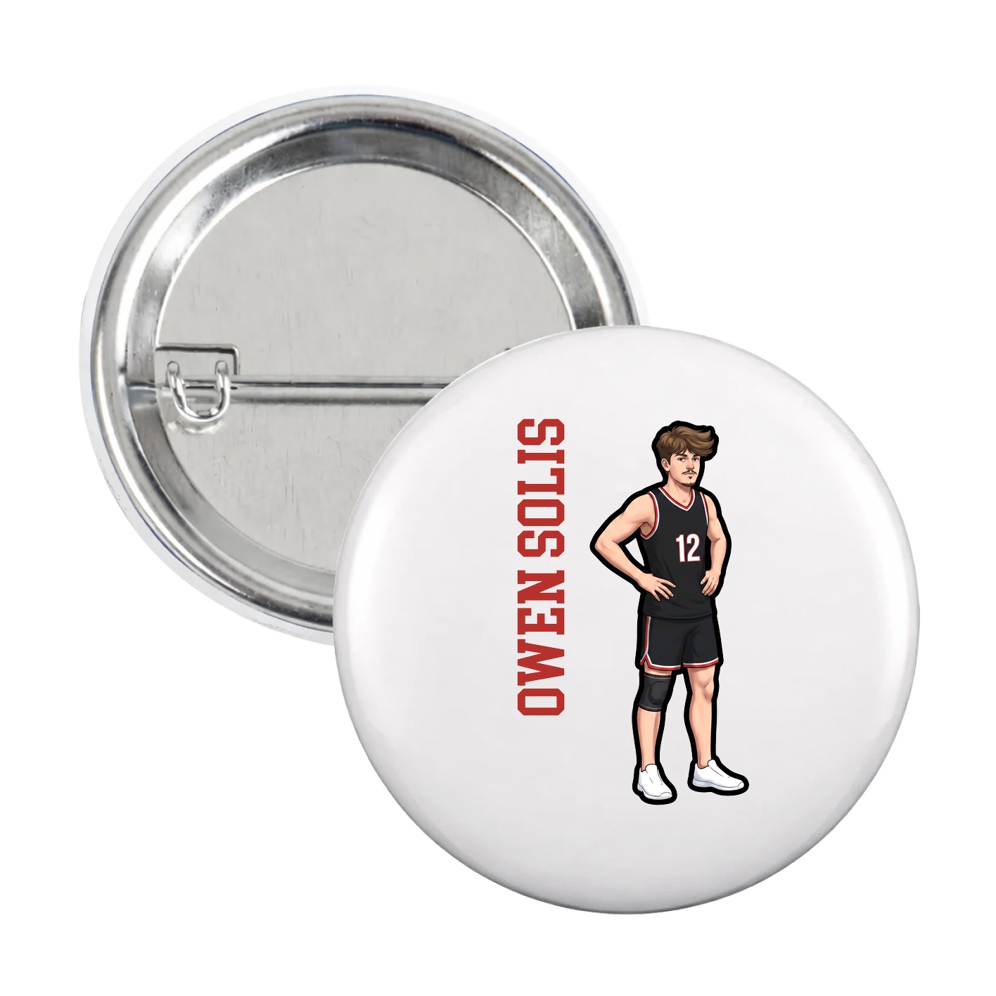 Game Day Button — Name Vertical in White