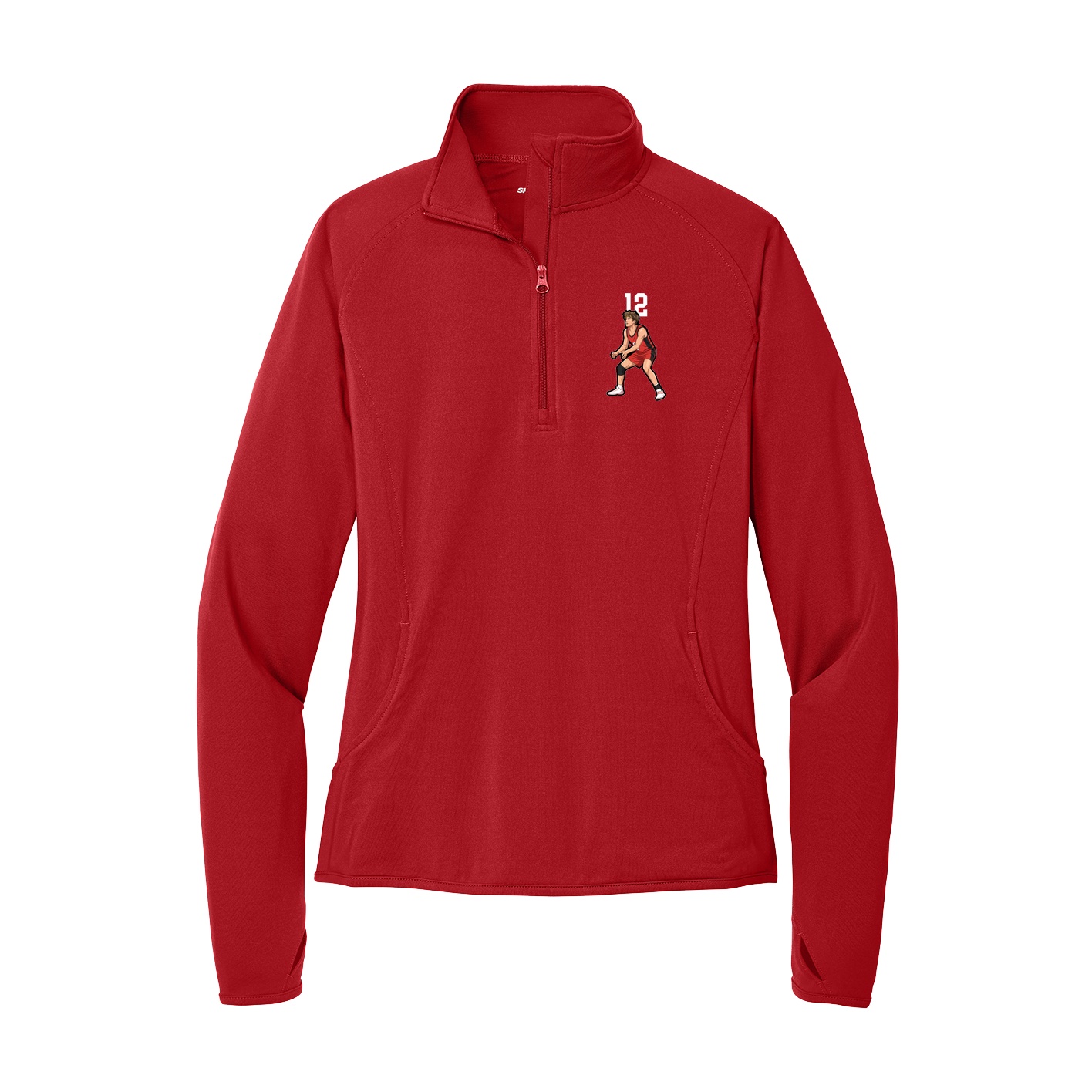 Women's Q-Zip Pullover — Number Top in Red