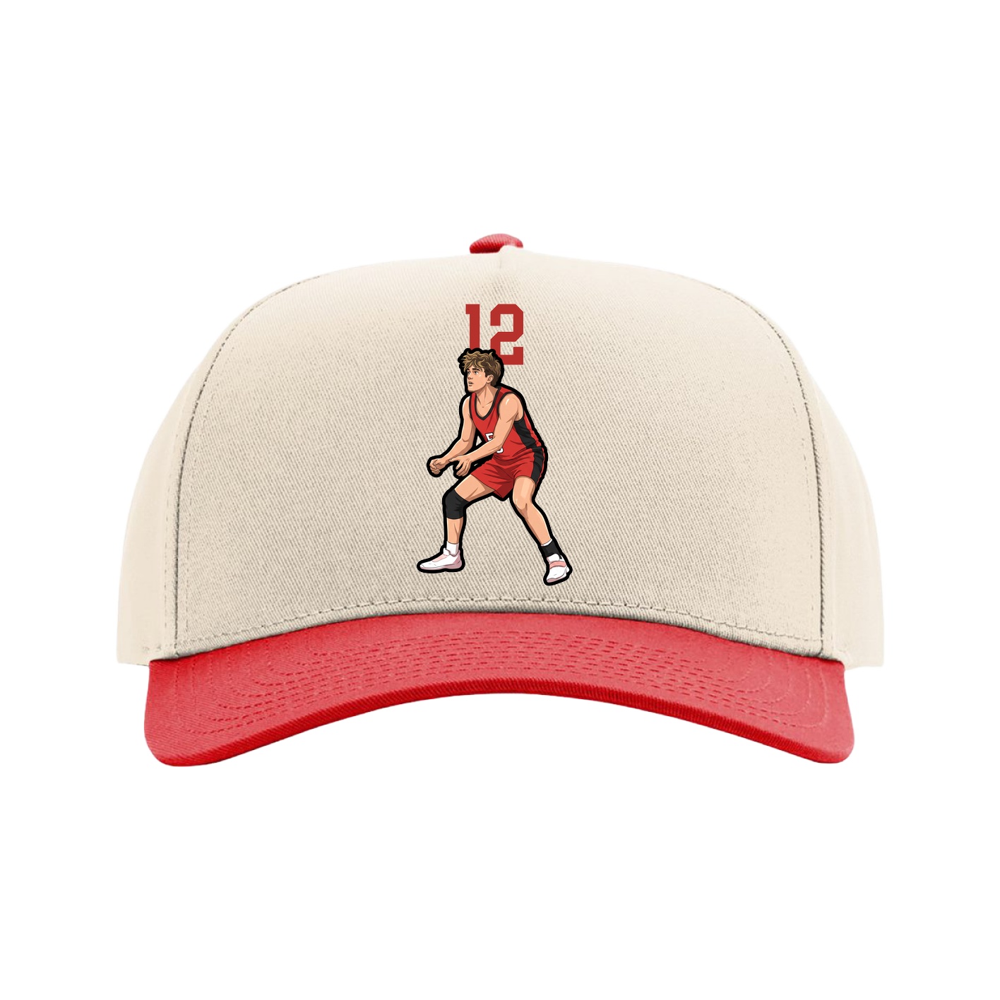 Full Fabric Five-Panel Champ Cap — Number Top in Cream/Red