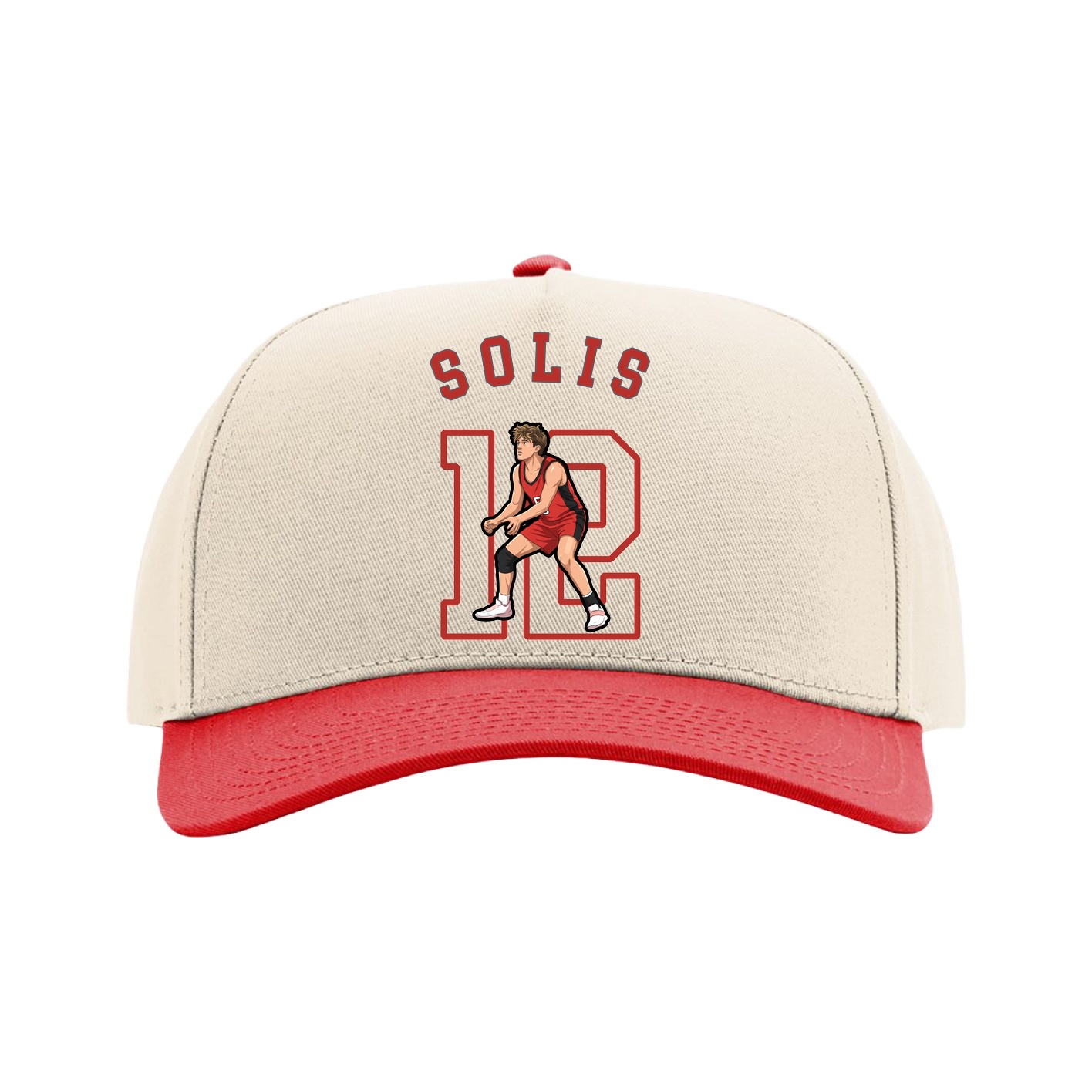 Full Fabric Five-Panel Champ Cap — Shirsey Arch in Cream/Red