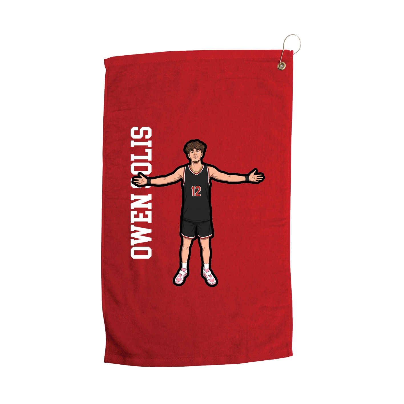 Golf Towel — Name Vertical in Red