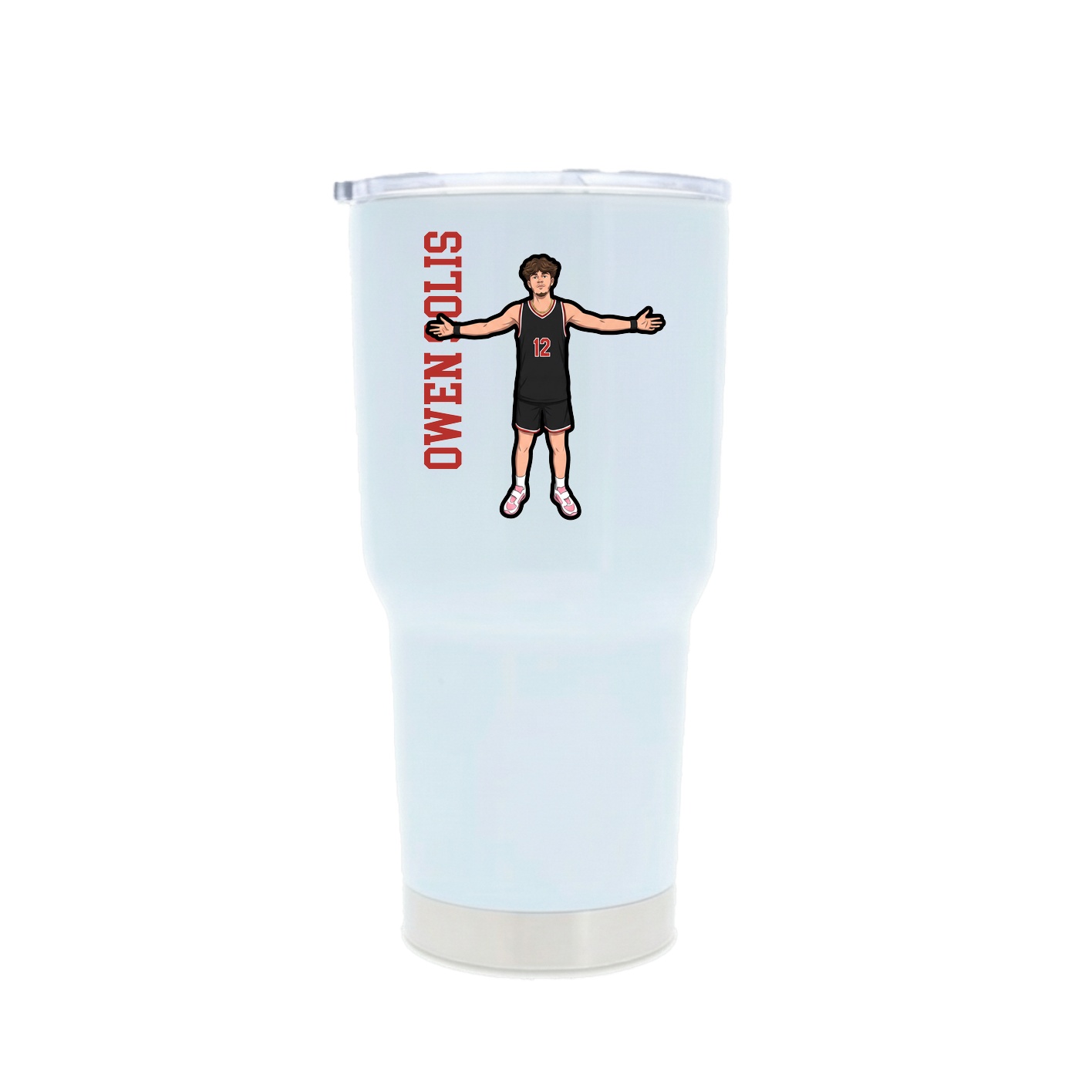 30oz Stainless Steel Tumbler — Name Vertical in White