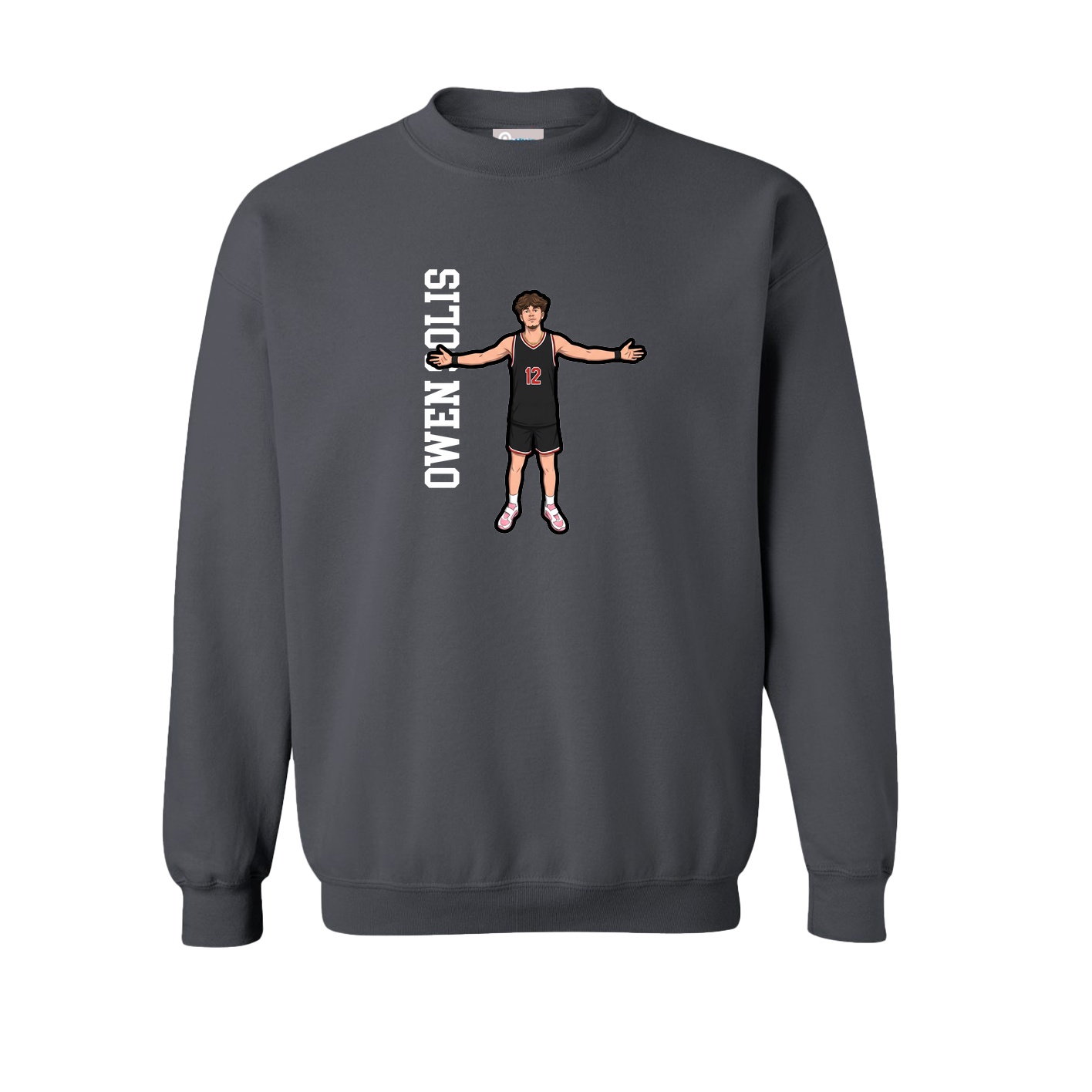Fleece Crew — Name Vertical in Grey
