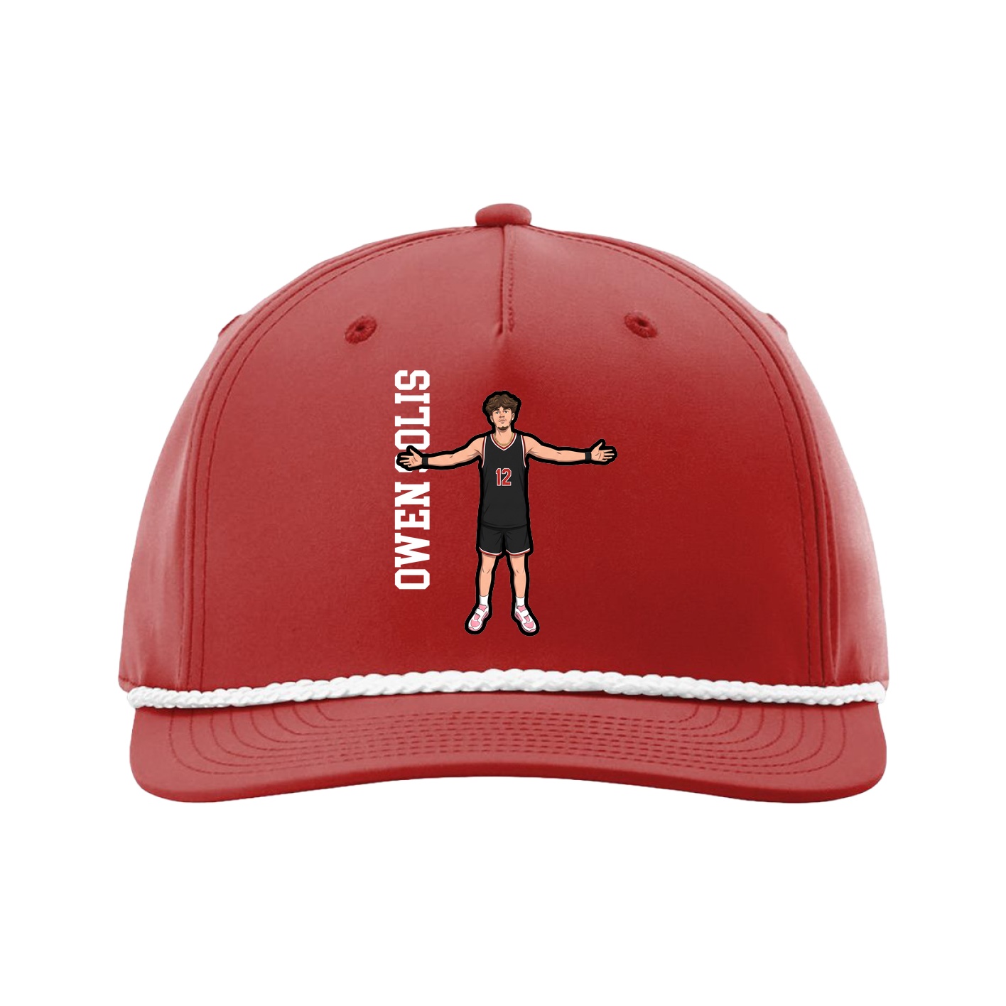 Five-Panel Classic Rope Cap — Name Vertical in Red