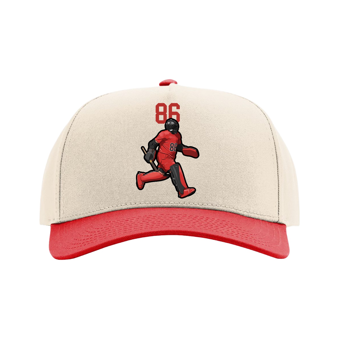 Full Fabric Five-Panel Champ Cap — Number Top in Cream/Red