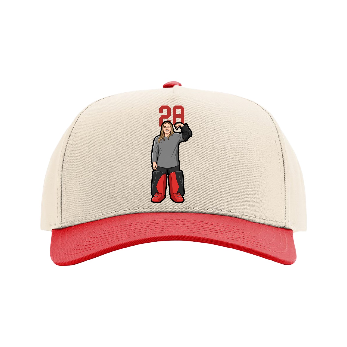 Full Fabric Five-Panel Champ Cap — Number Top in Cream/Red